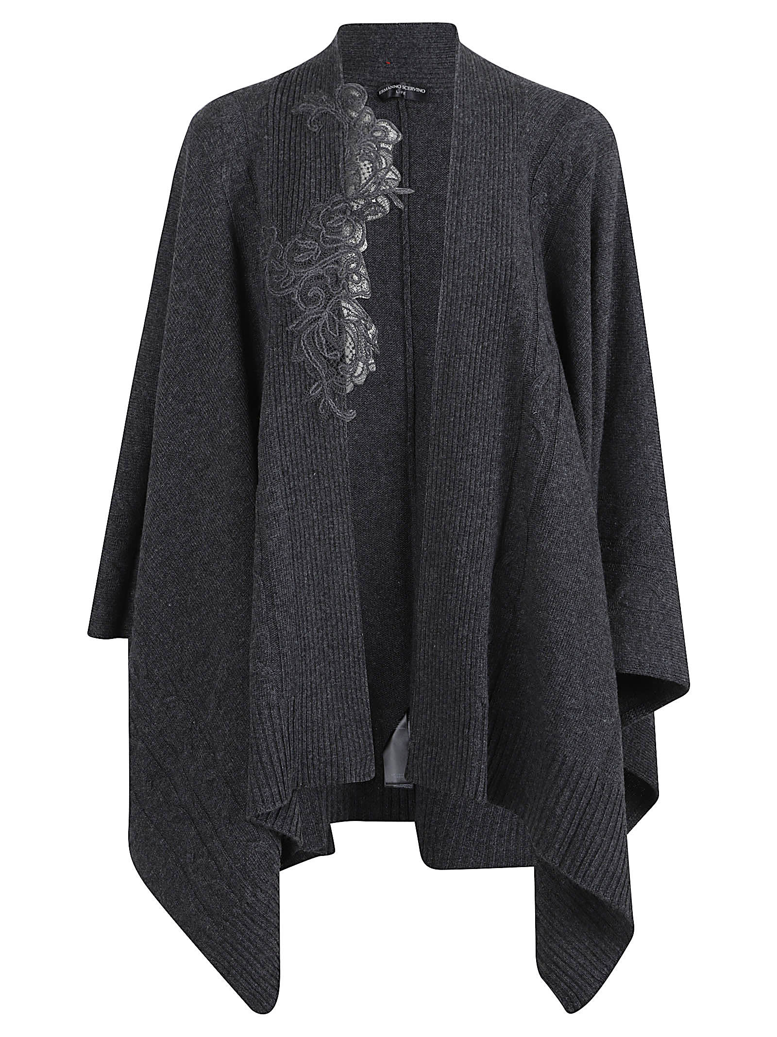 Ermanno Scervino Draped Cape With Ribbed Hem And Embroidery In Gray