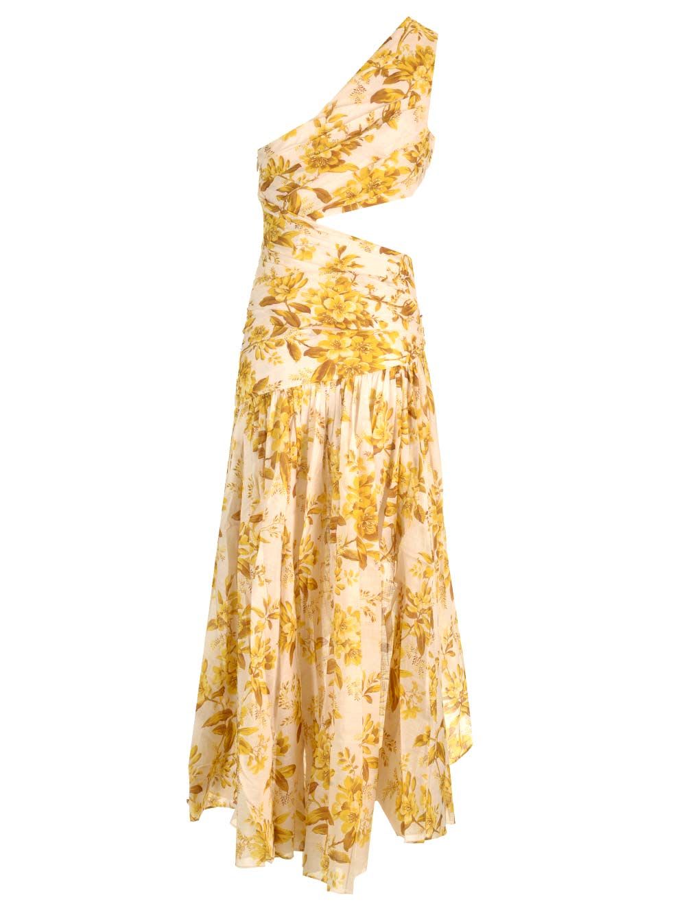 Shop Zimmermann Golden Asymmetric Dress In Yellow