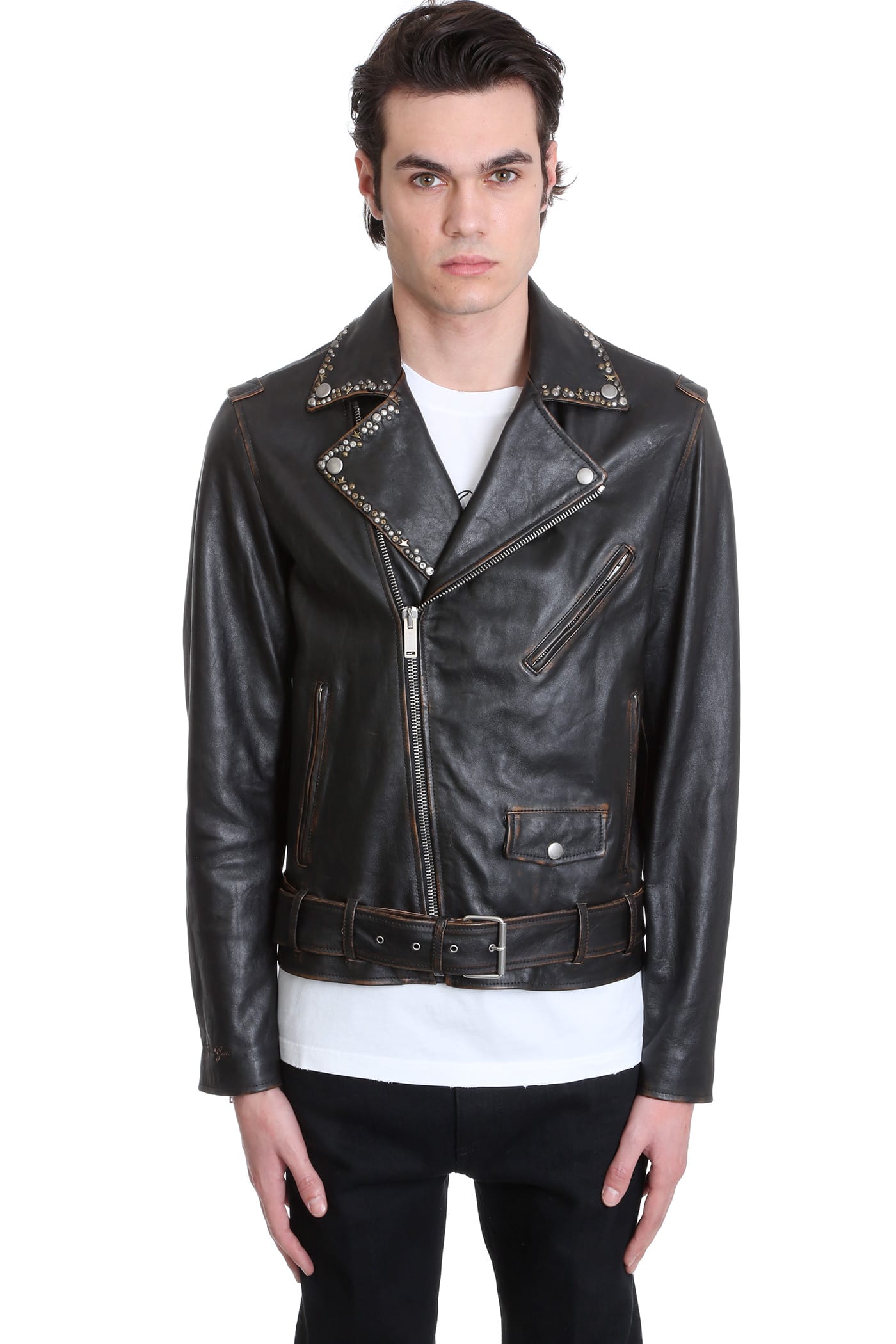 Golden Goose Leather Jacket In Black Leather