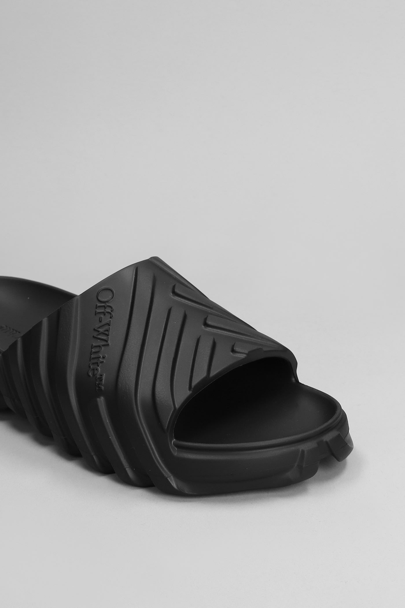 Shop Off-white Exploration Sliders Sandals In Black Rubber/plasic