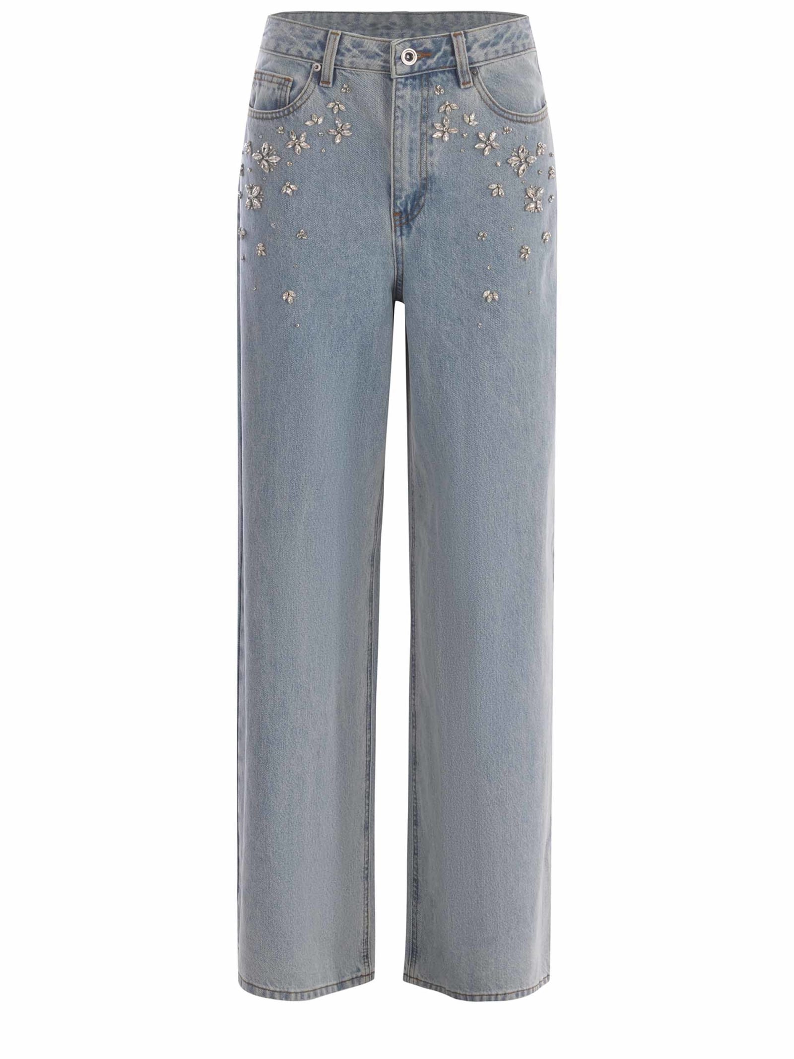 Shop Self-portrait Jeans  Strass Made Of Denim In Denim Azzurro