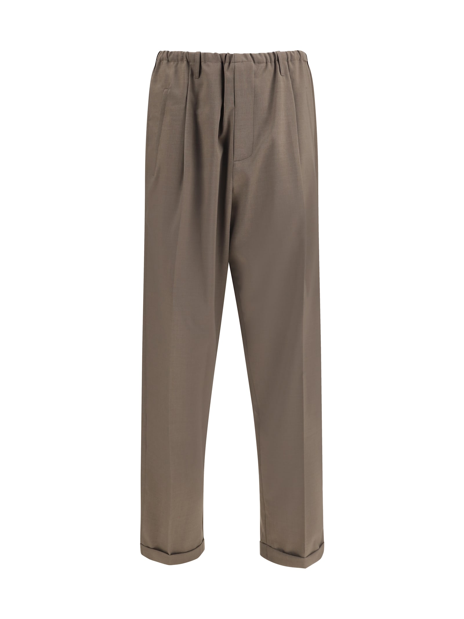 Magliano Elastic Waistband Cuffed Hem Trousers In Brown