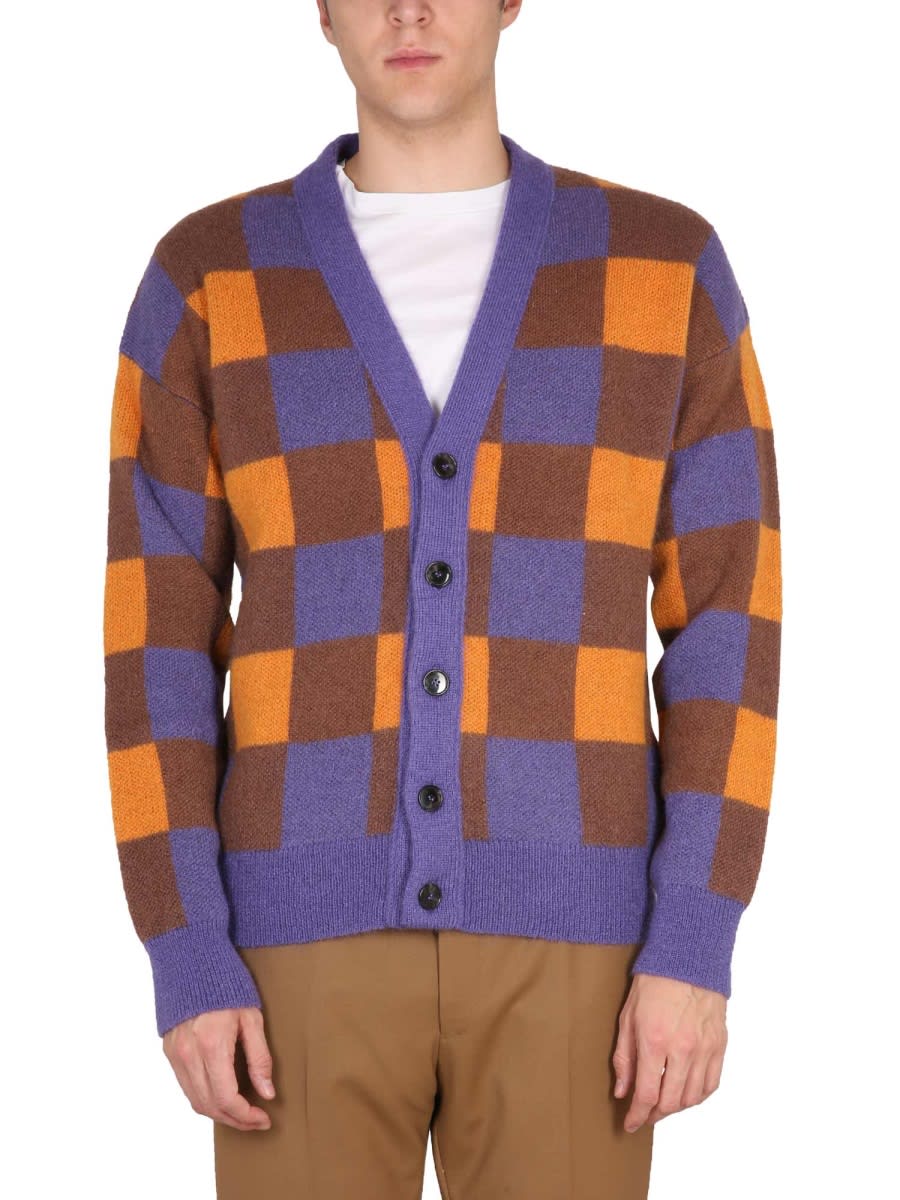 Shop Drôle De Monsieur Check Pattern Cardigan In Multicolour