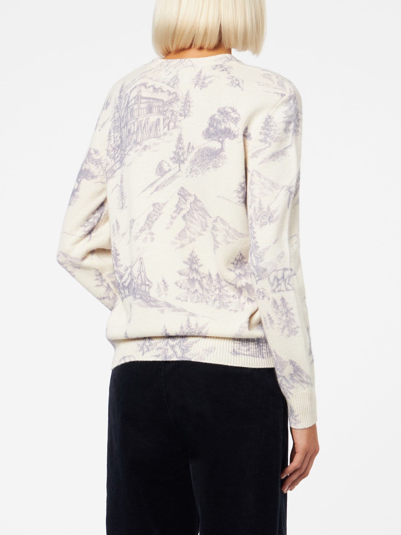 Shop Mc2 Saint Barth Woman Crewneck Sweater With La Montagne Print In White