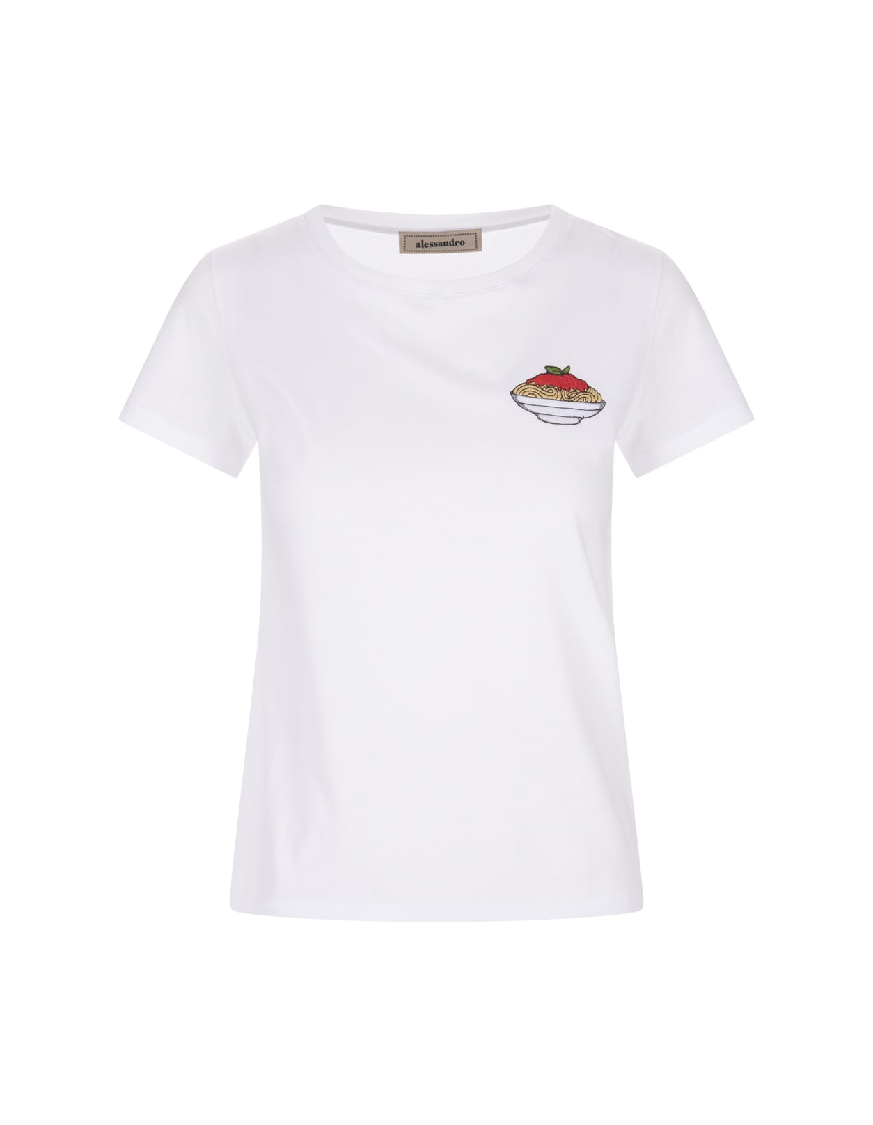 Alessandro Enriquez White T-shirt With Spaghetti Embroidery