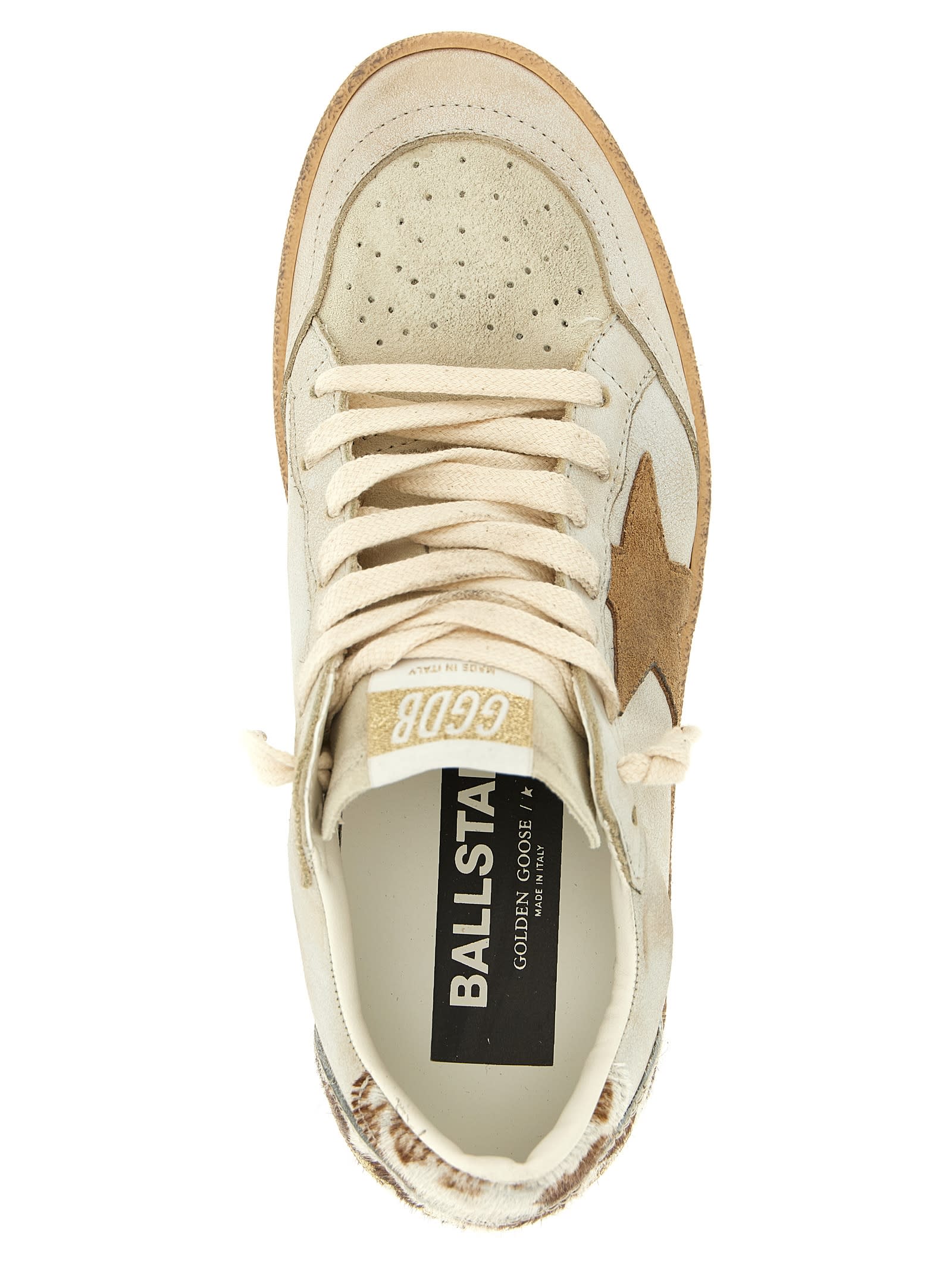 Golden Goose Ballstar Leather Upper And Toe Suede Star Horsy Cow Printed Heel And Spur Sneakers Multicolor In Neutral