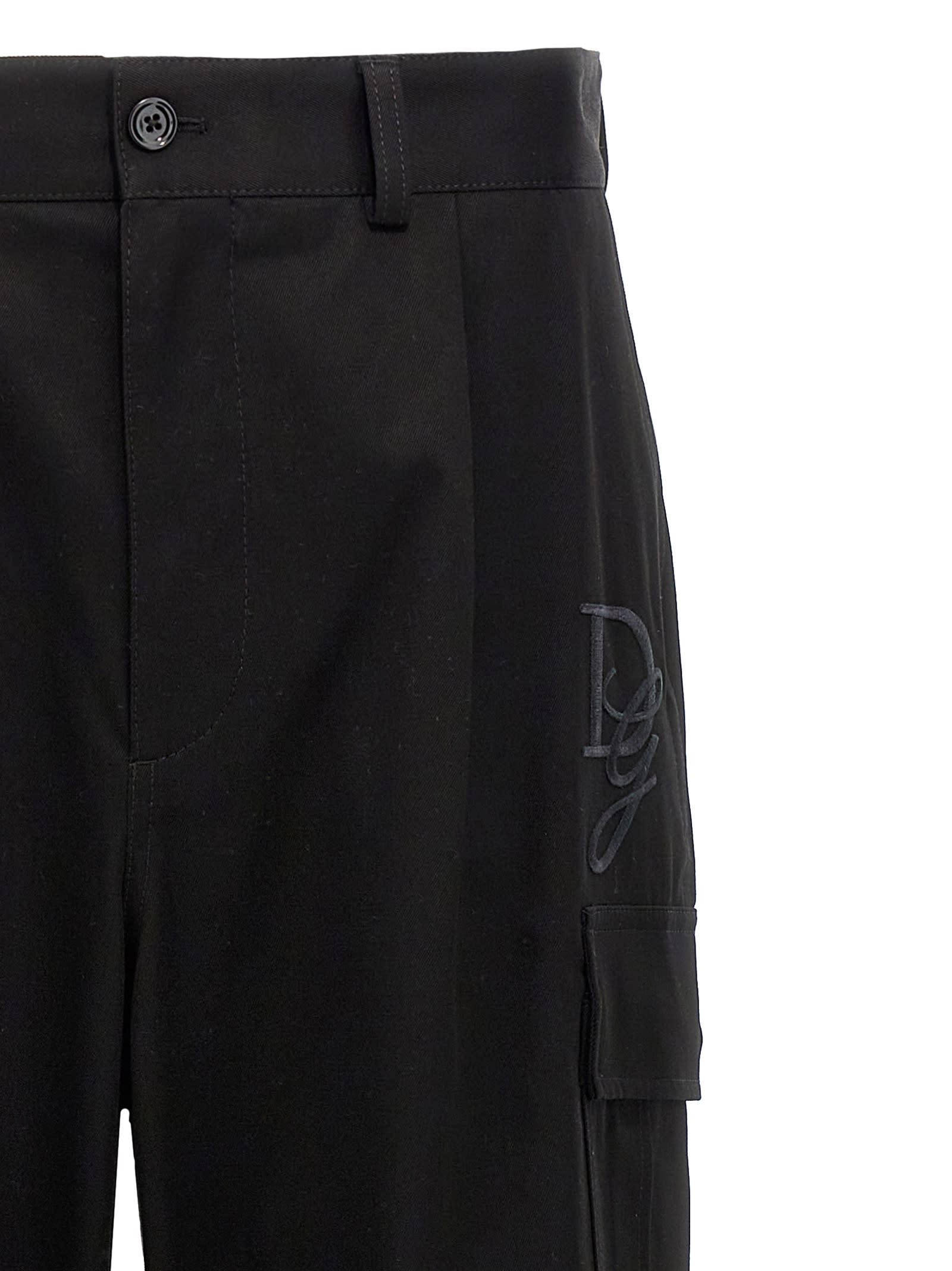 Shop Dolce & Gabbana Logo Embroidery Pants In Black