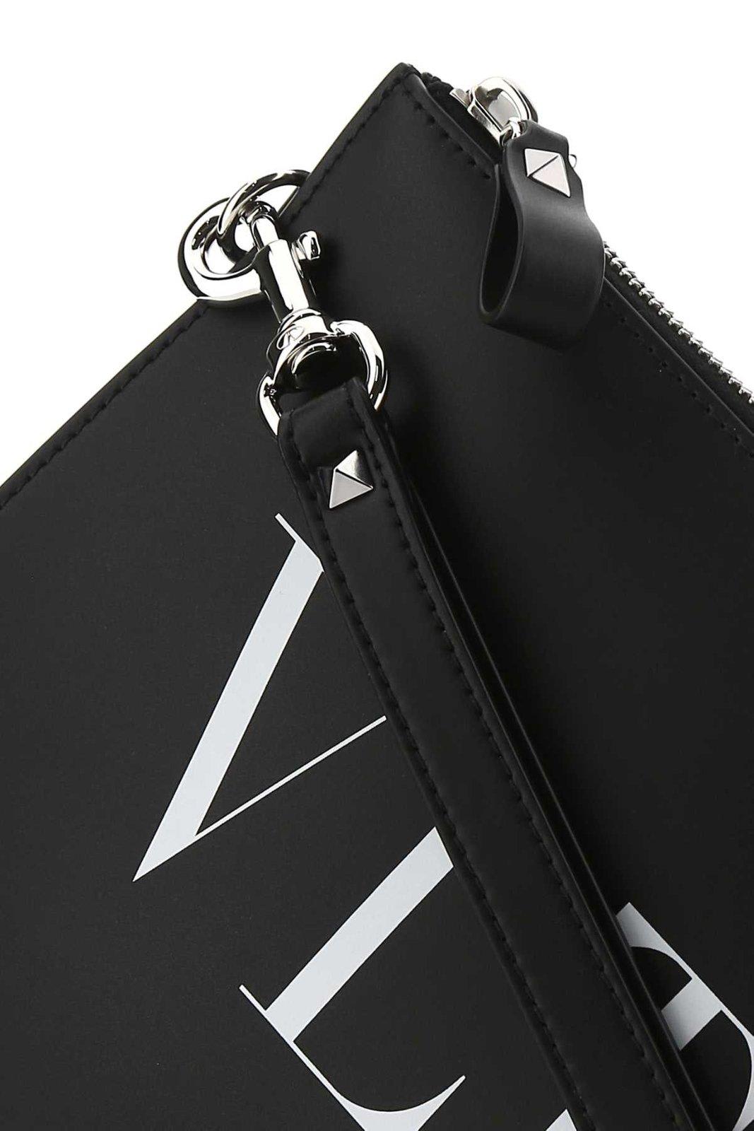 Shop Valentino Zipped Logo Printed Wallet In Black