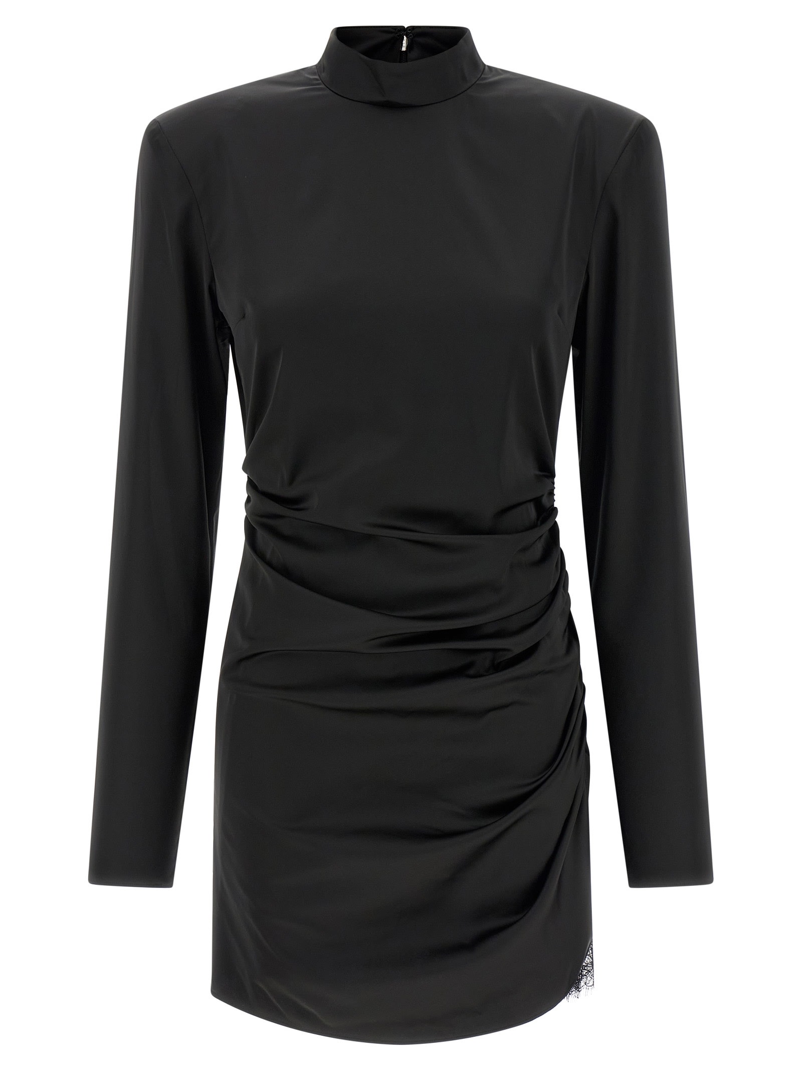 Rotate Birger Christensen Satin Rouched Mini Dress In Black