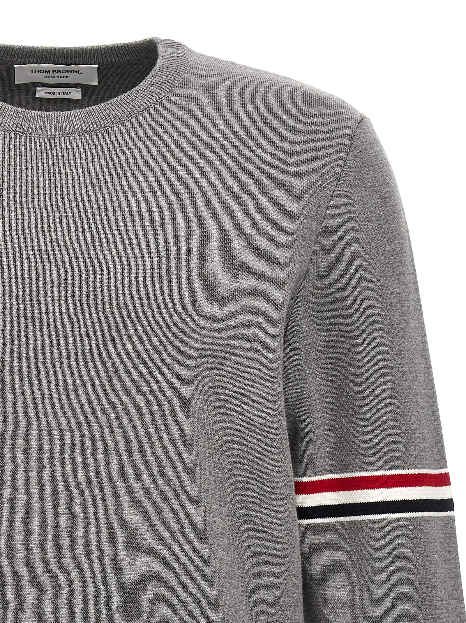Shop Thom Browne Compact Cotton Knit Sweater In Light Grey