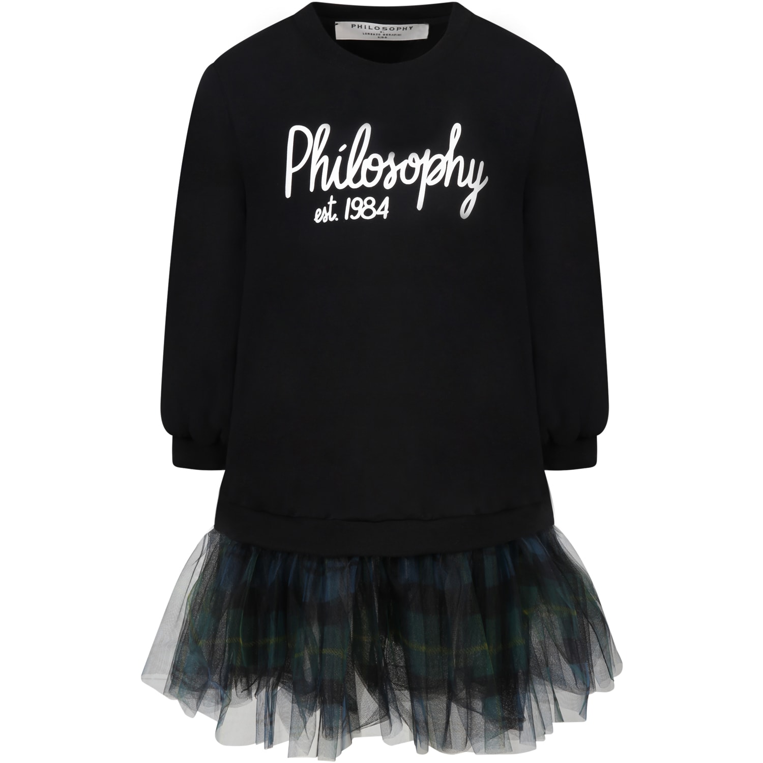 Philosophy di Lorenzo Serafini Kids Black Dress For Girl With Logo