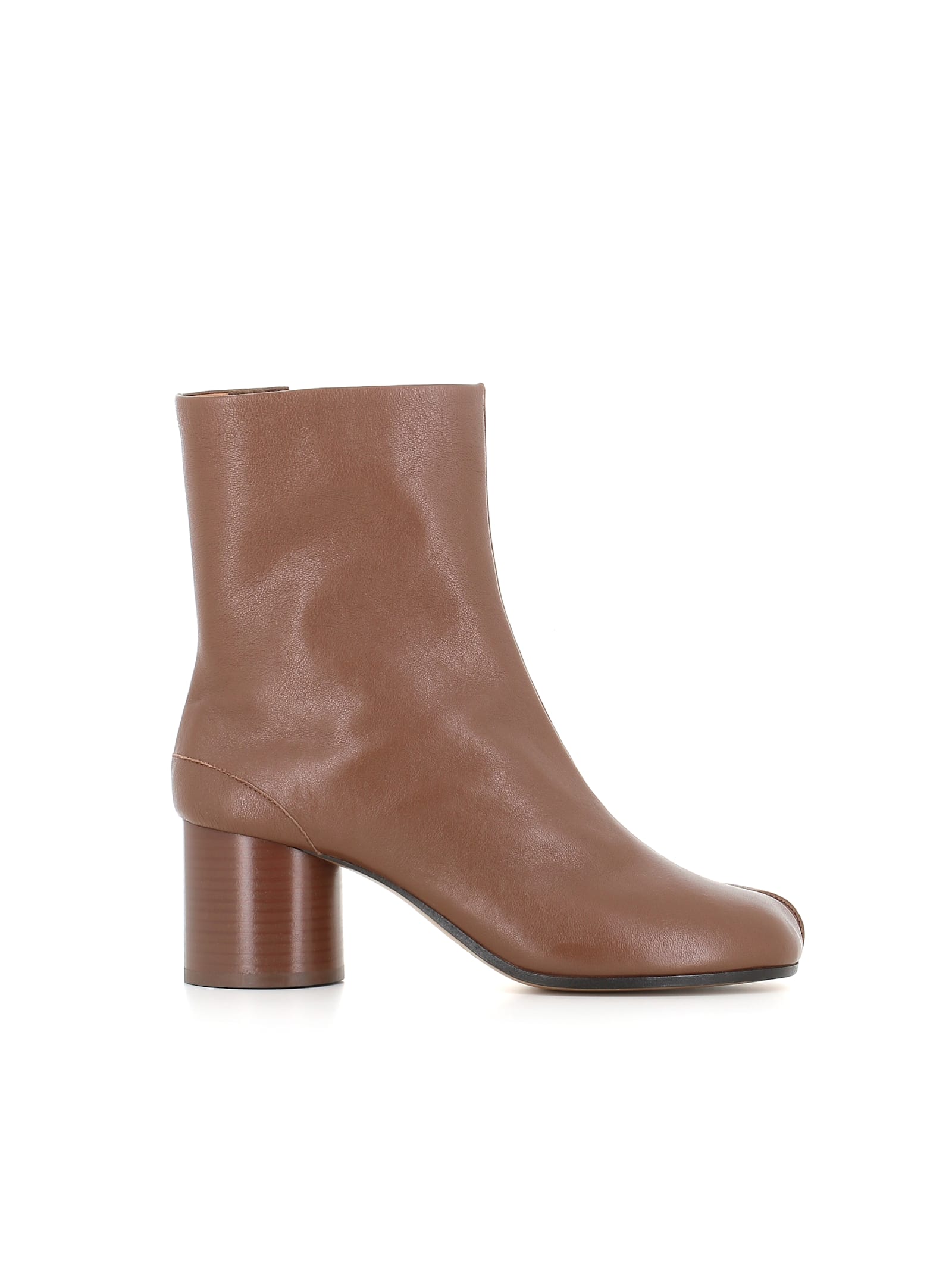 Maison Margiela Tabi High Heels Ankle Boots In Brown Leather In Brown
