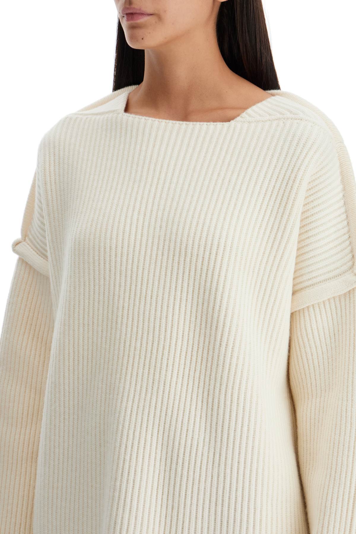 Shop Jil Sander Oversized Ribbed Knit Pul In Chalk (white)