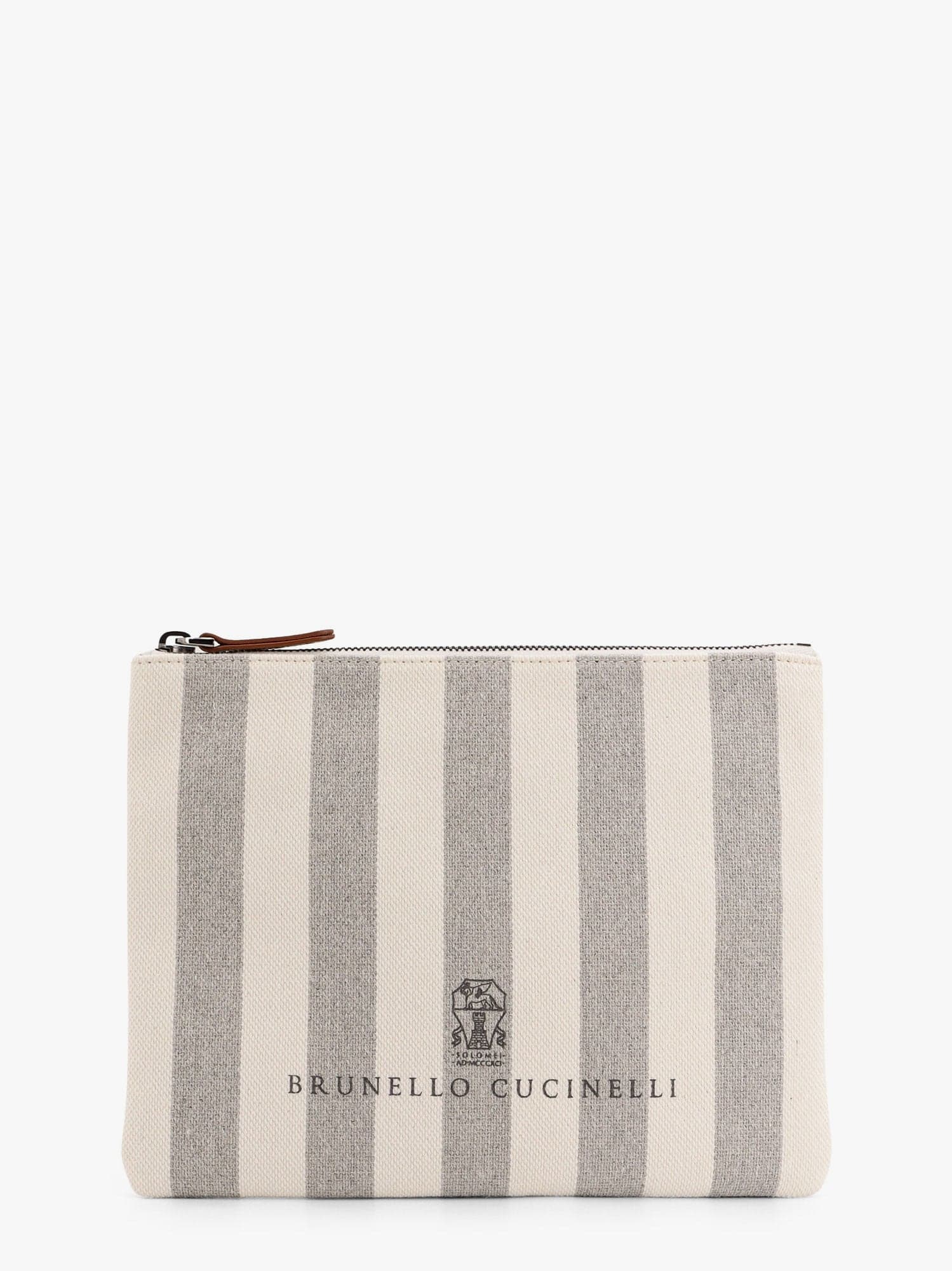 BRUNELLO CUCINELLI CANVAS CLUTCH WITH STRIPED MOTIF