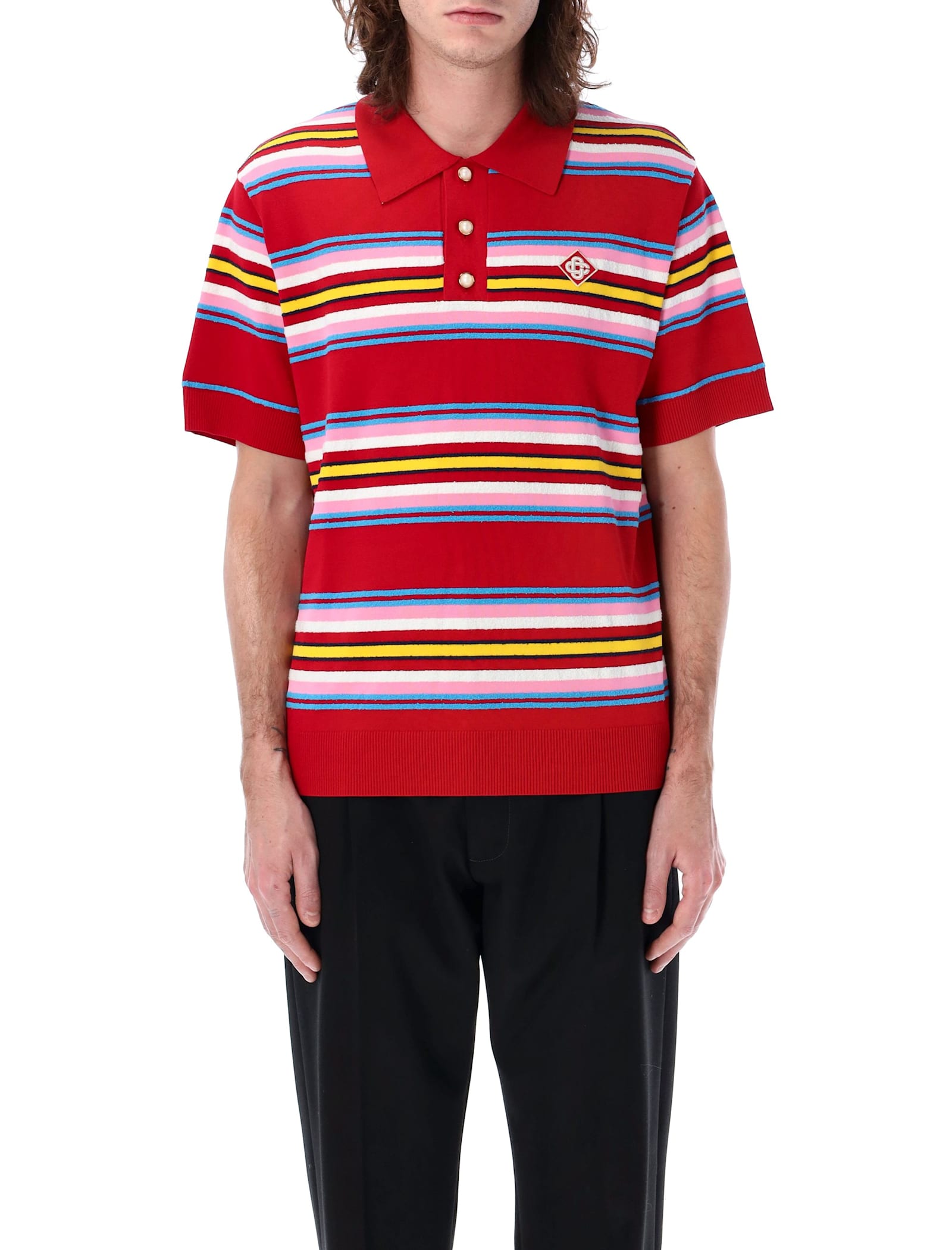 Striped Knit Polo Shirt