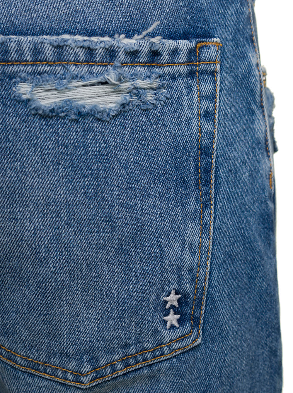 Shop Icon Denim Kanye Blue Five-pocket Jeans With Logo Patch In Cotton Denim Man
