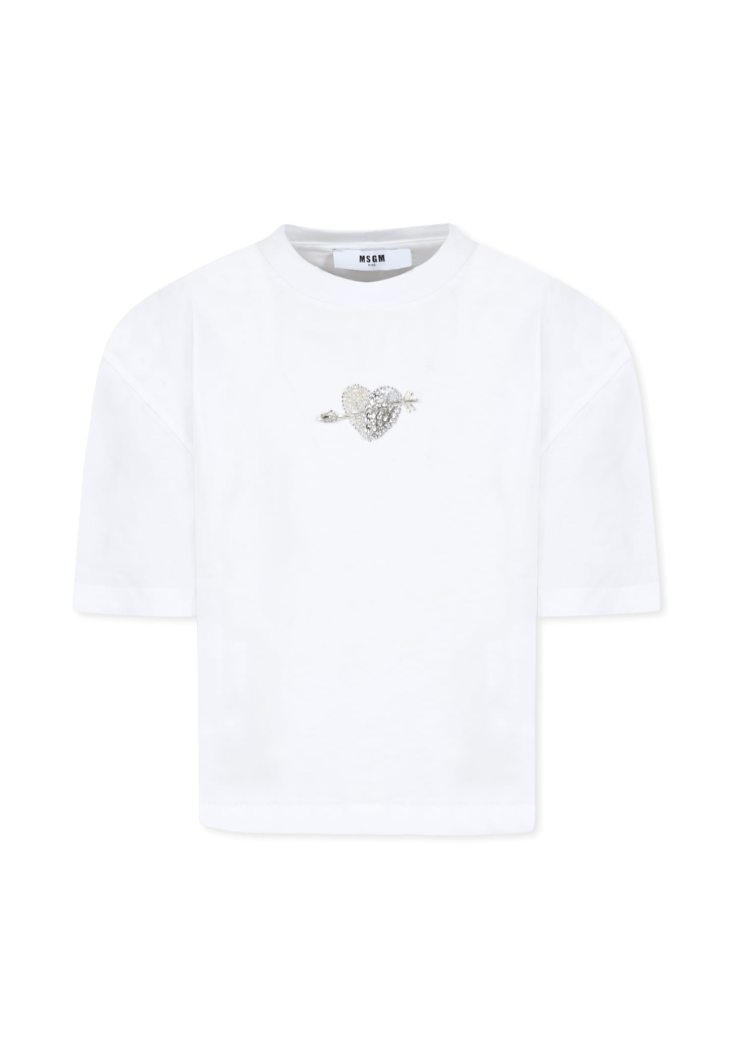 Msgm White T-shirt For Girl With Heart In White