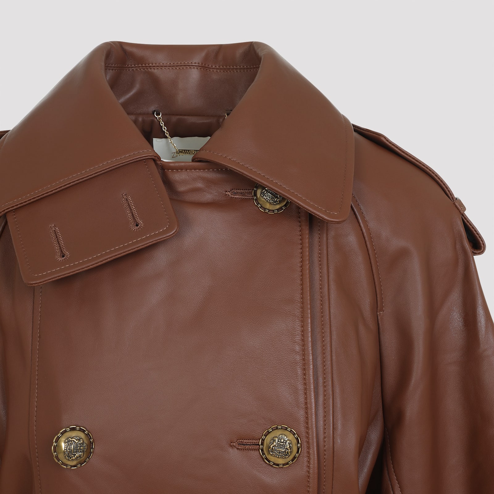 Zimmermann Hypnotic Leather Crop Trench Women In Brown