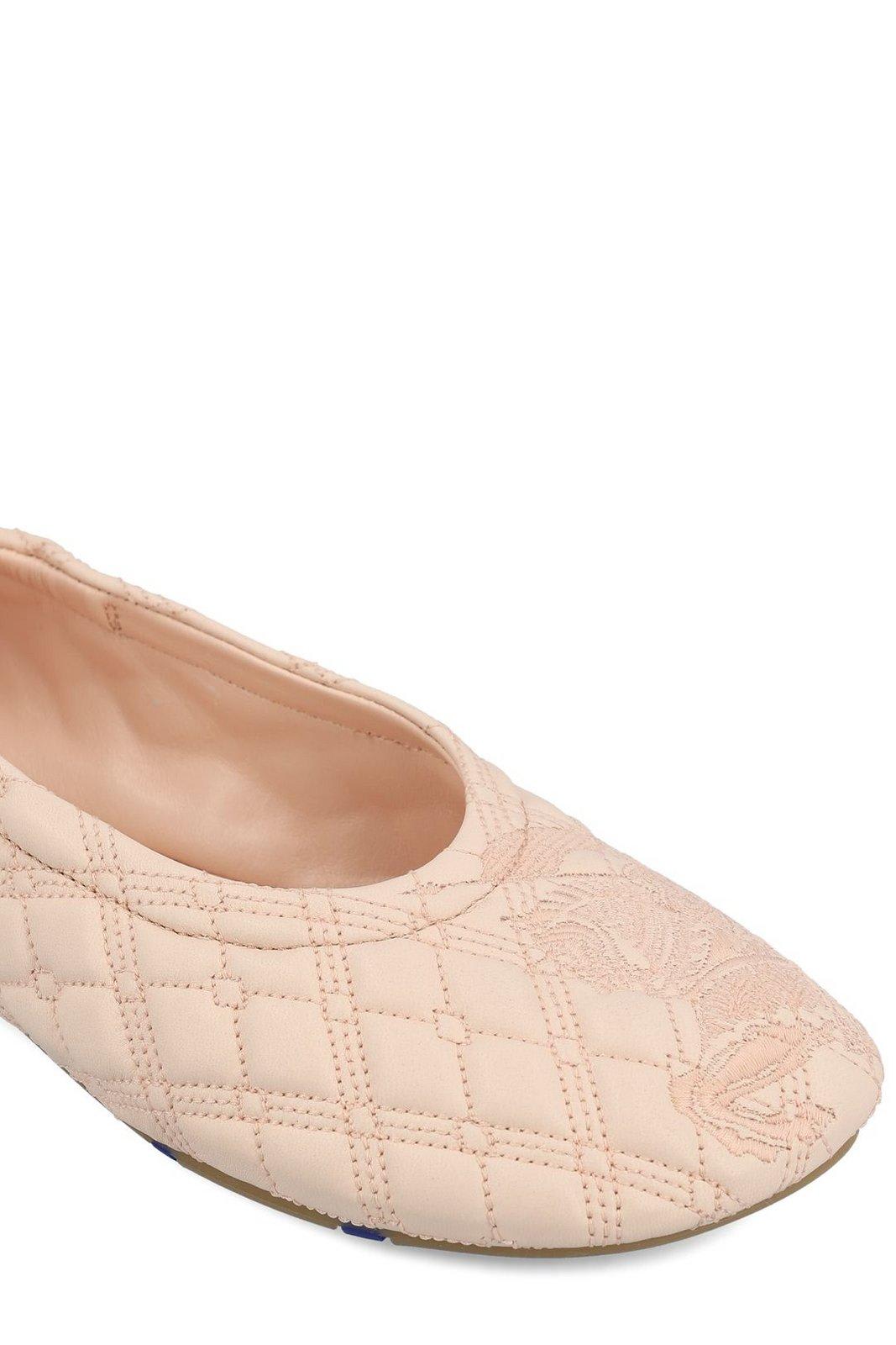 Shop Burberry Sadler Quilted Ballerina Shoes In Pink