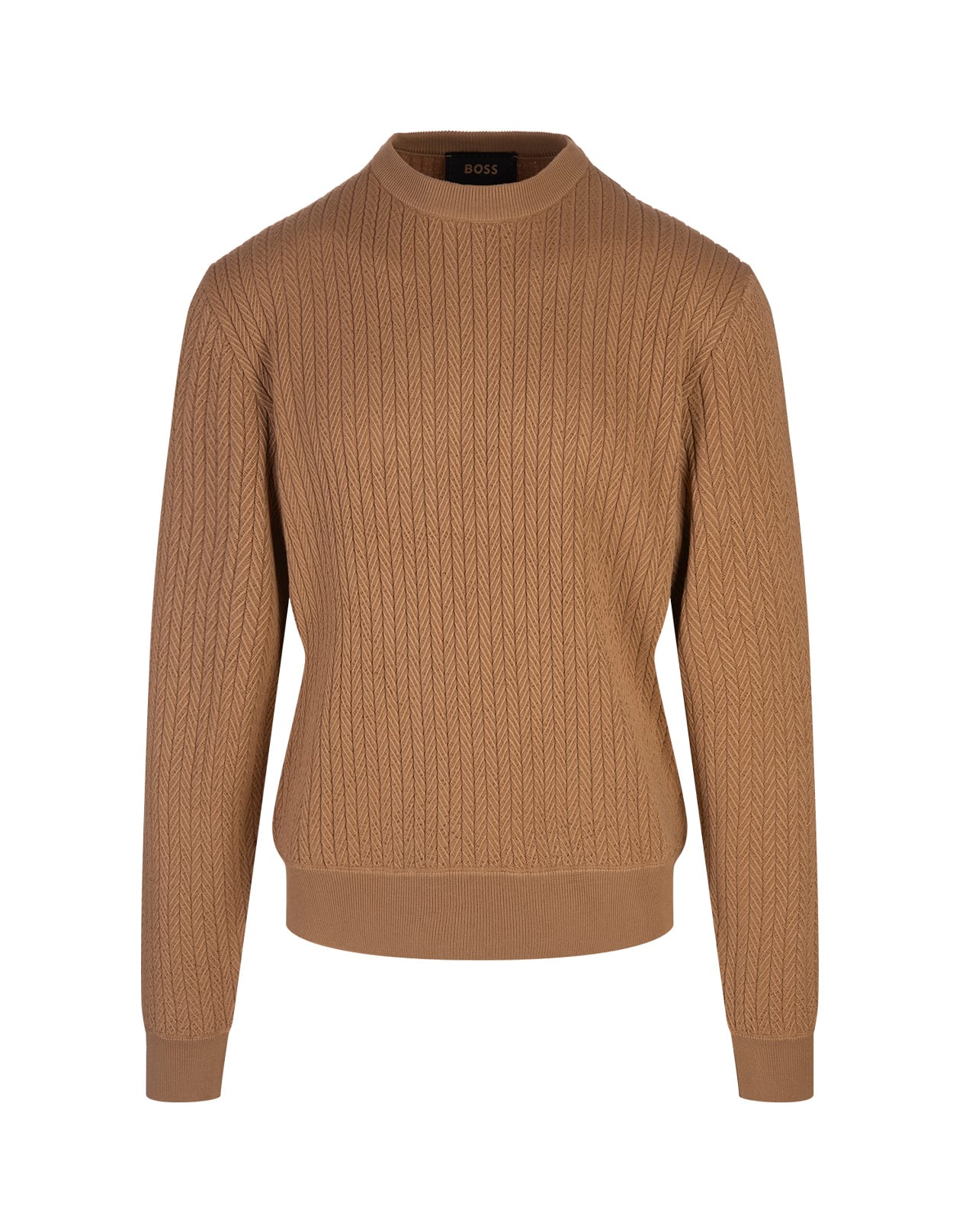 Light Brown Sweater With Fishbone Knit