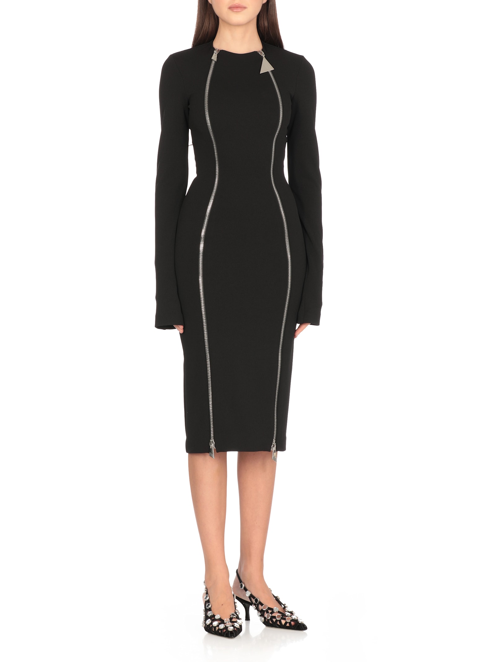 Attico Midi Dress With Double Zipper Detail In Black