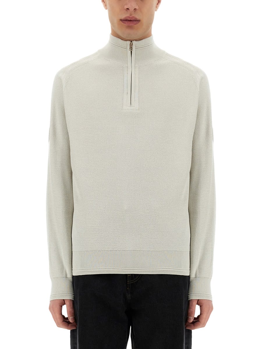 Belstaff Zip Sweater Textured Knit In Beige