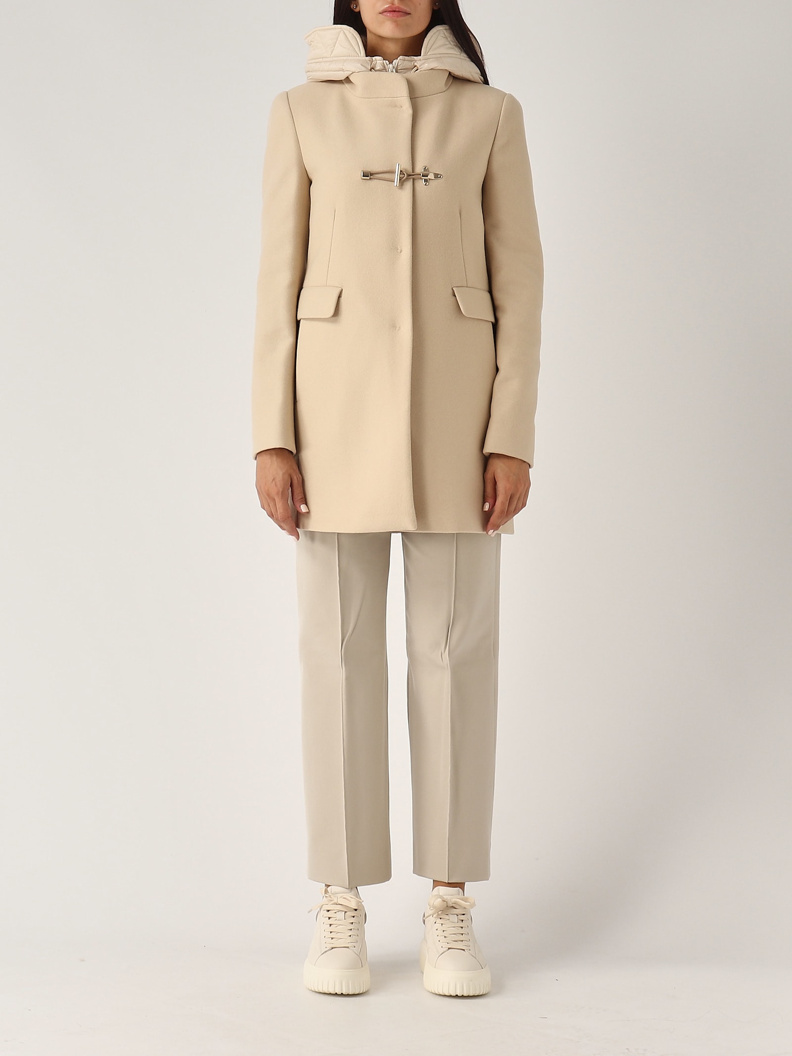 Shop Fay Toggle Coat Db Front Nylon Coat In Yogurt