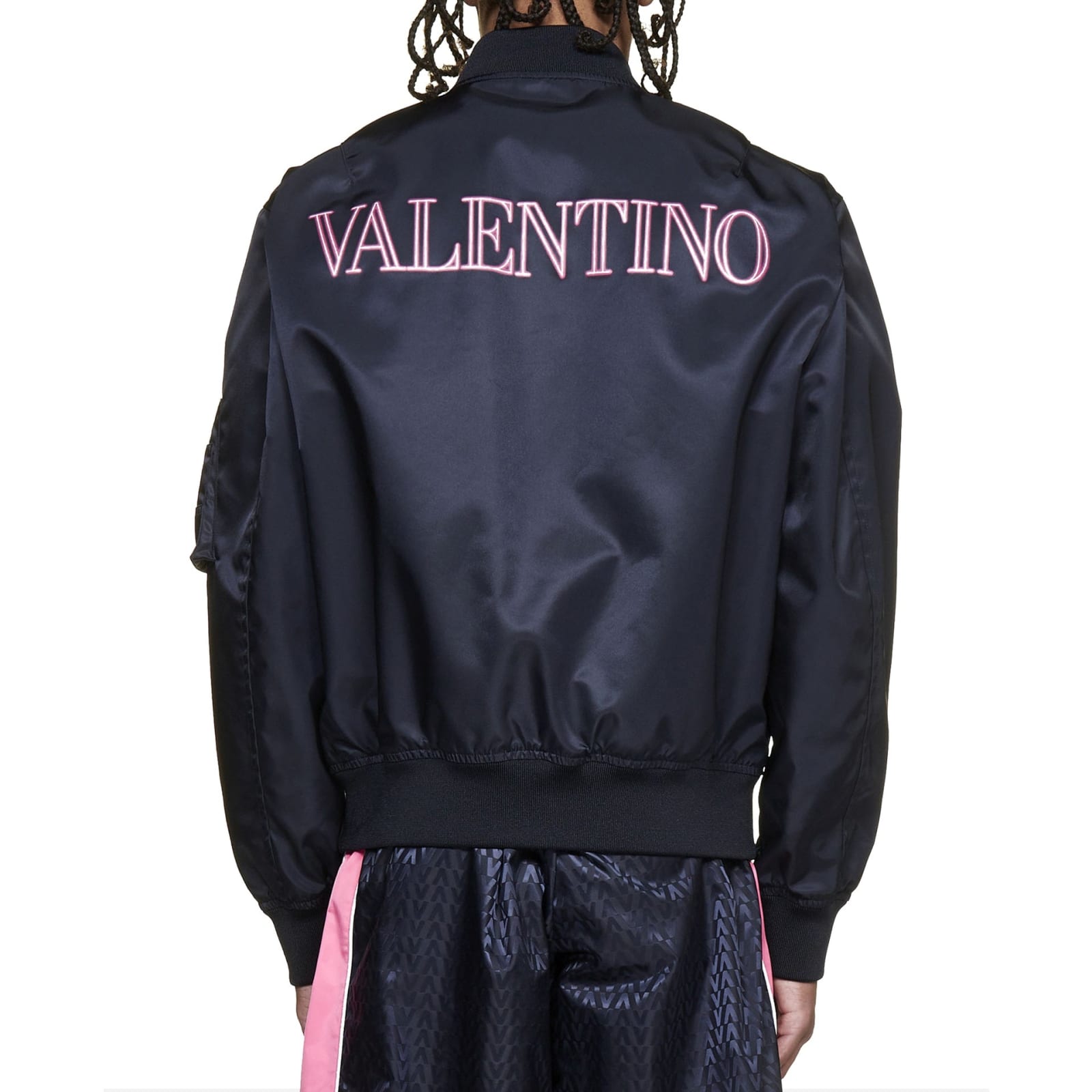 Shop Valentino Printed Neon Universe Bomber Jacket In Blue
