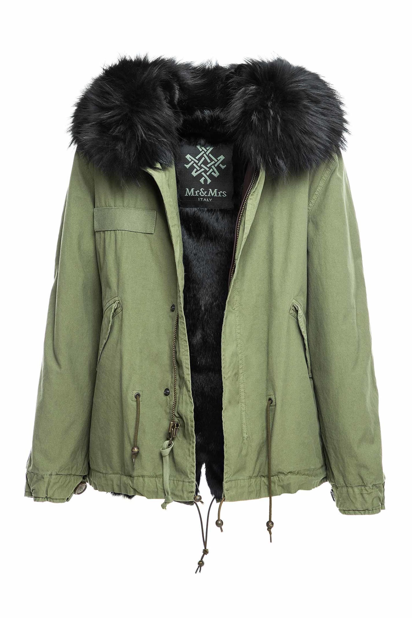 Mr & Mrs Italy Army Cotton Canvas Mini Parka With Dyed Lapin Fur Lining