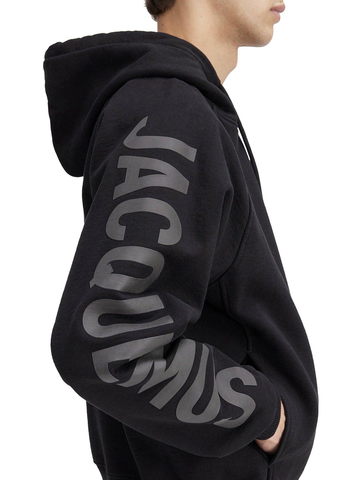 Shop Jacquemus Logo Sleeve Hoodie In Black