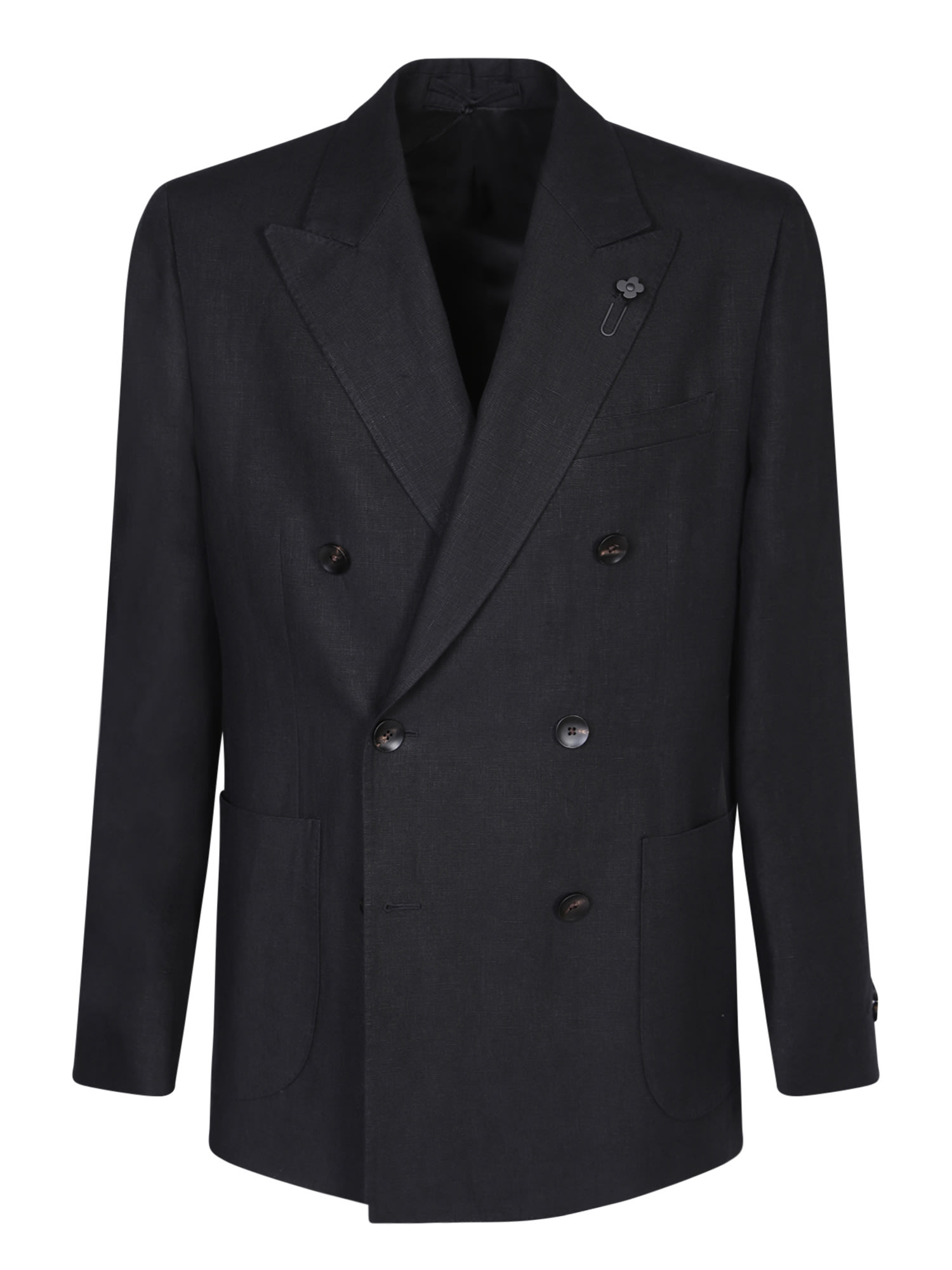 Shop Lardini Double-breasted Black Suit
