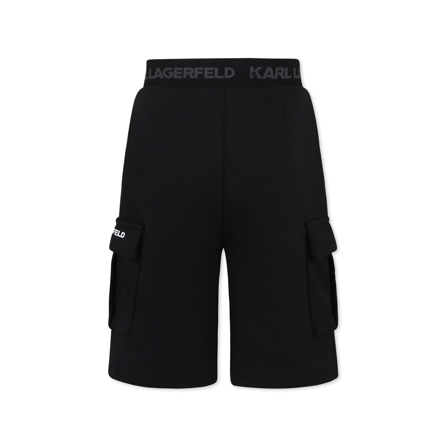 Karl Lagerfeld Black Shorts For Boy With Logo In Black