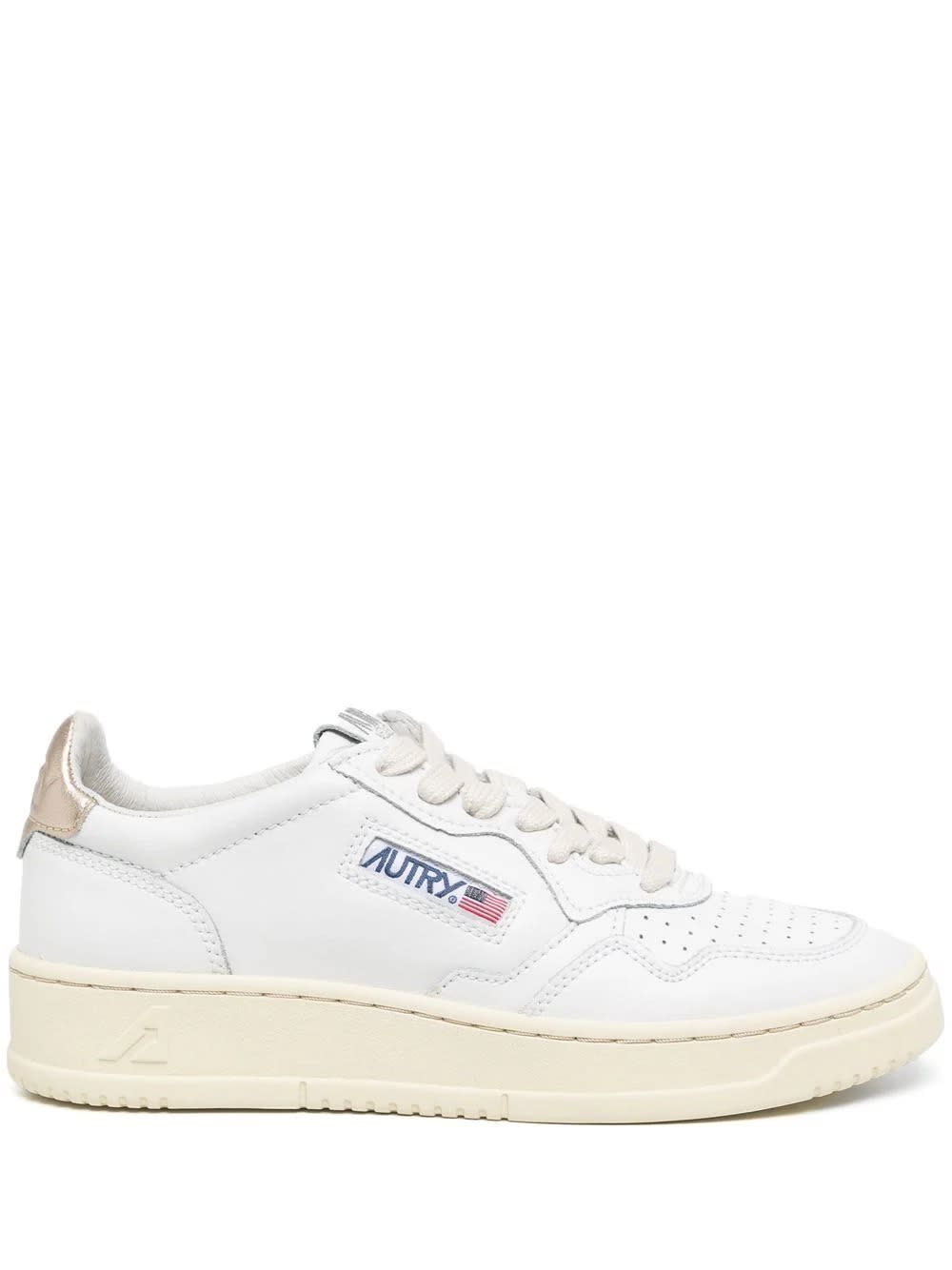 Shop Autry Medalist Low Sneakers In White And Gold Leather