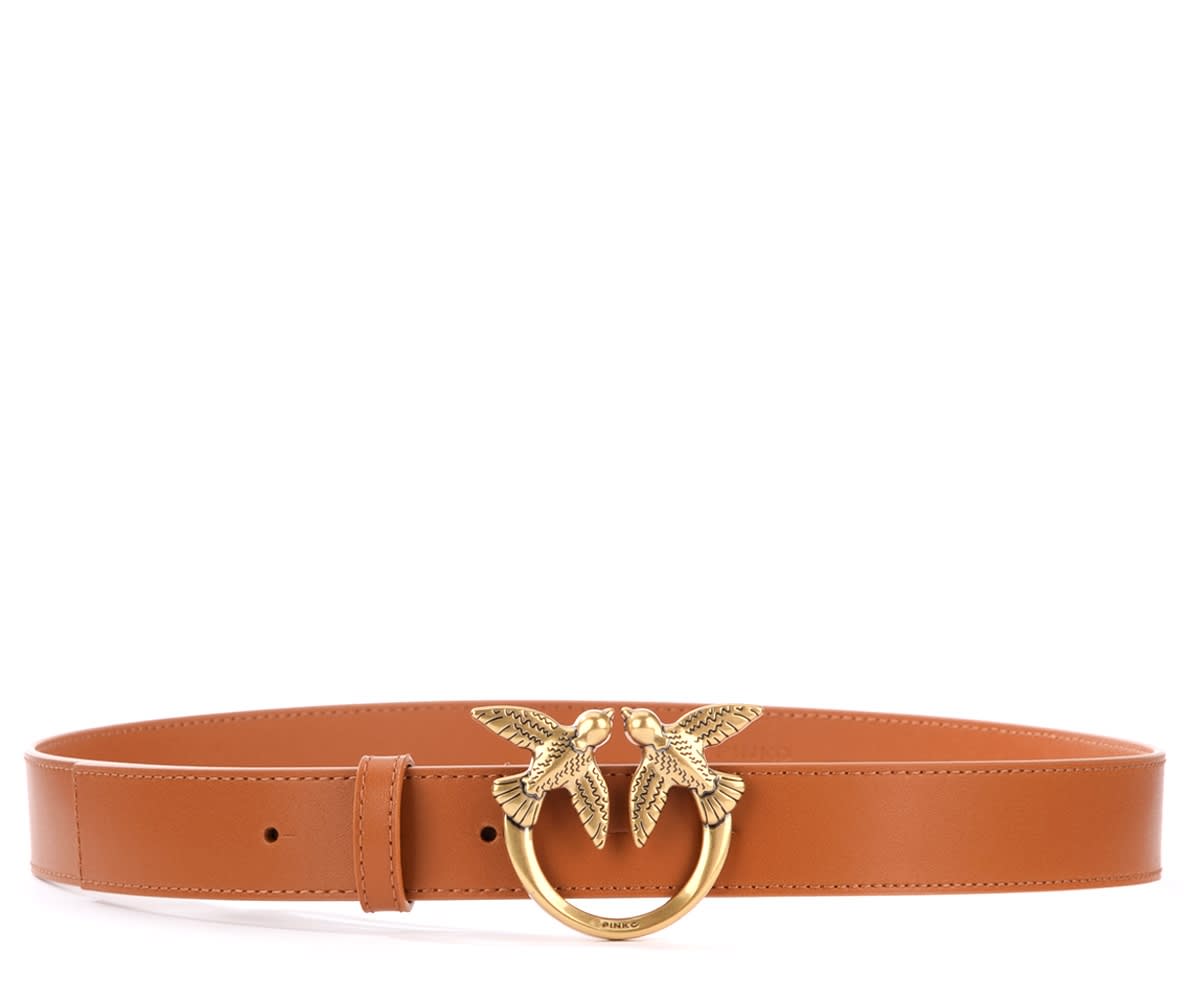 Pinko Berry Leather Belt With Buckle