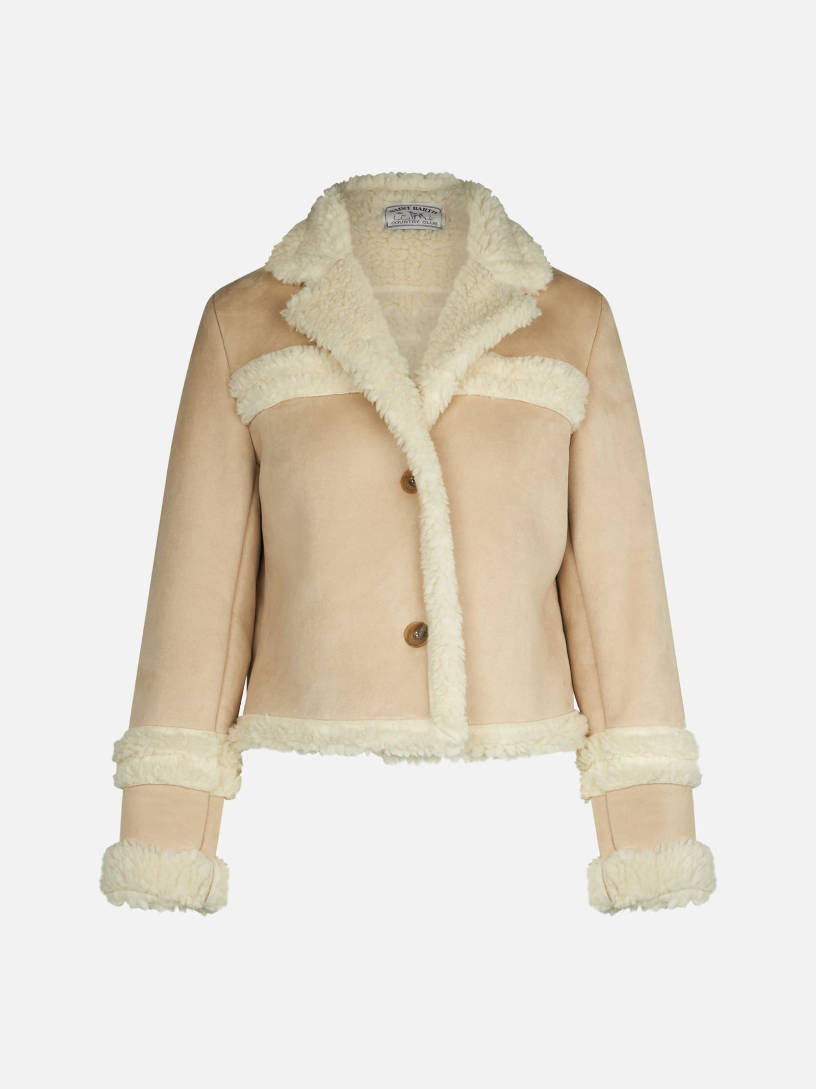 Shop Mc2 Saint Barth Woman Short Shearling-like Jacket In Beige