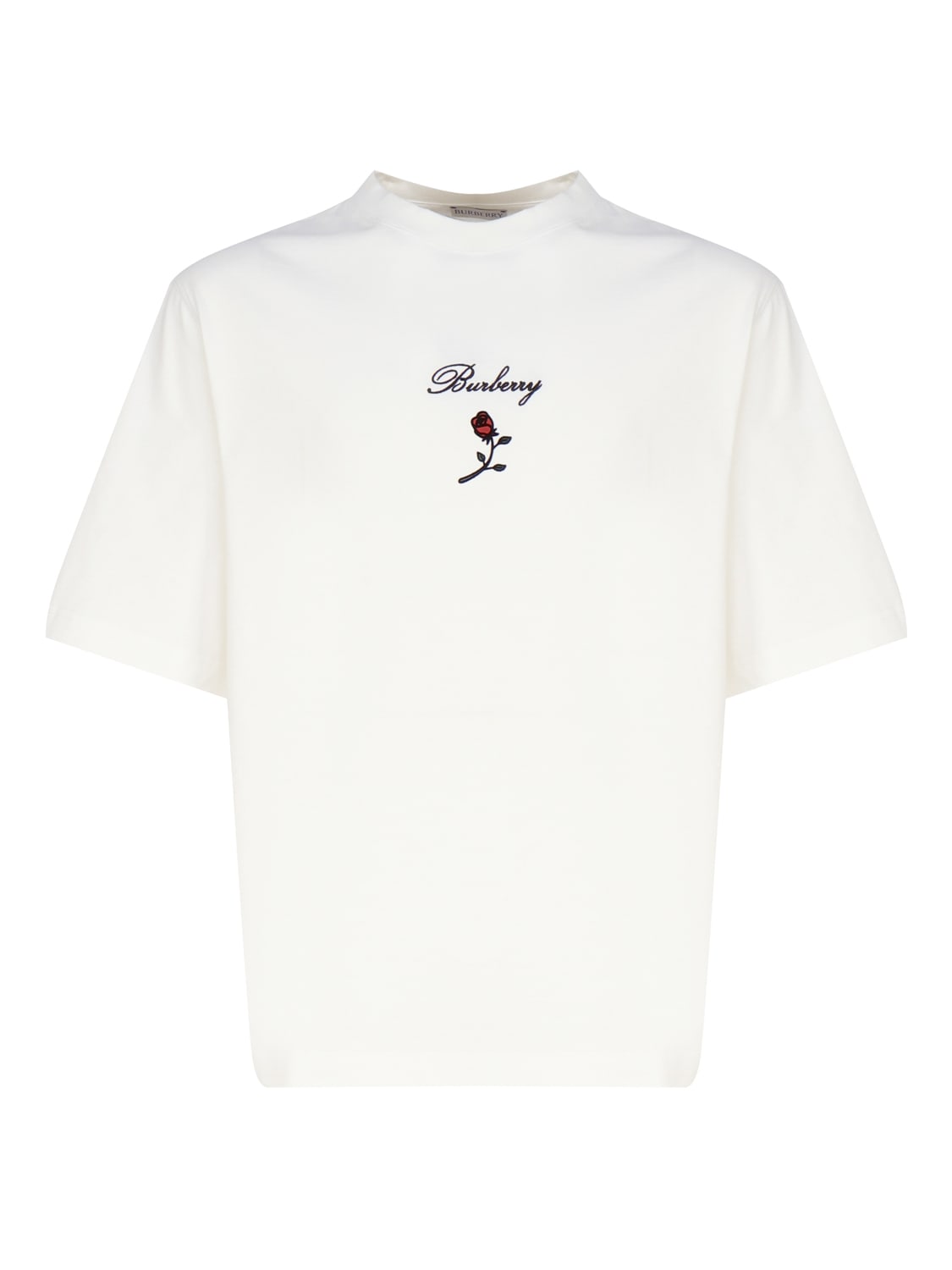 Shop Burberry Cotton T-shirt With Pink And Logo In White