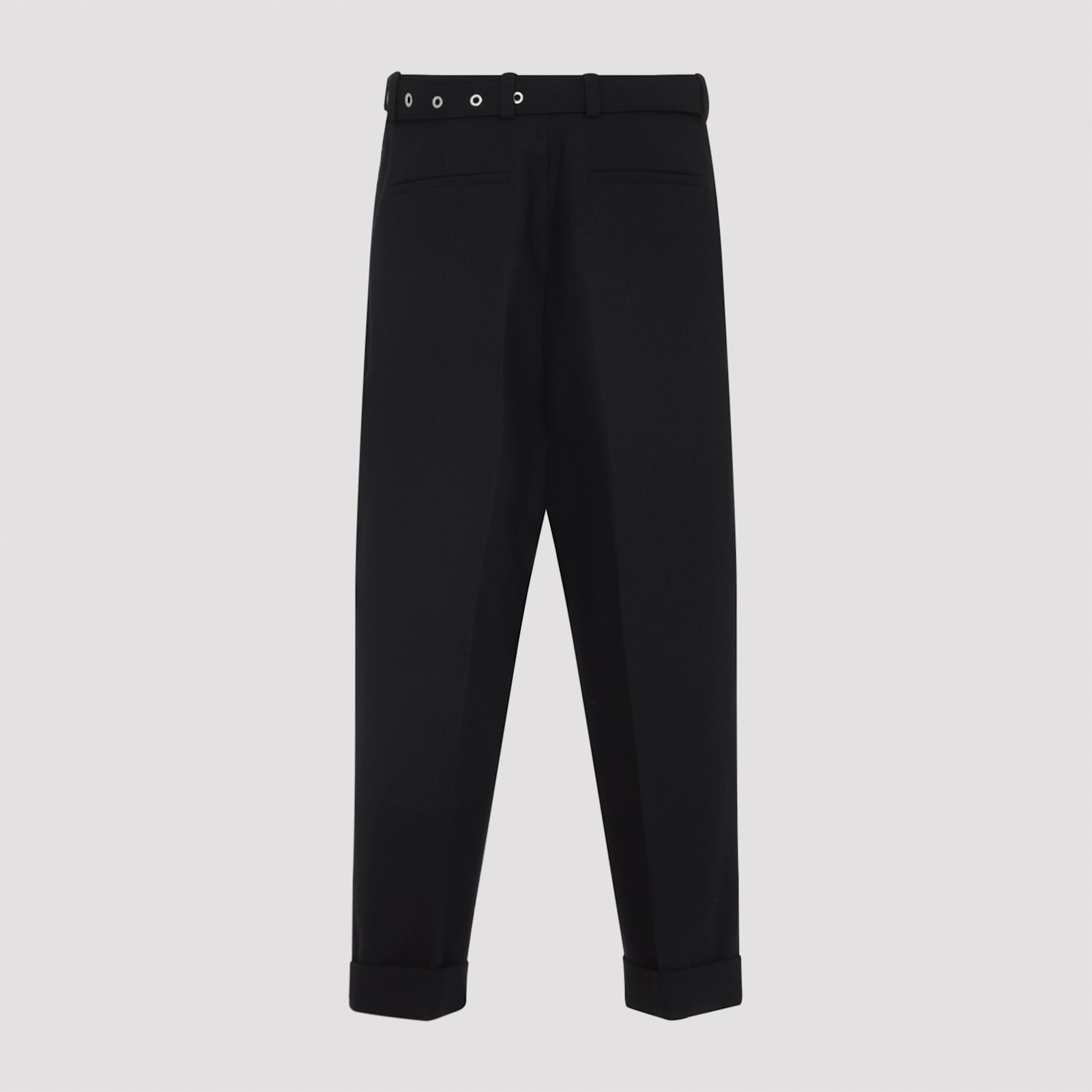 Jil Sander Relaxed Fit Black Wool Pants With Detachable Belt And Turn-up Hem In Black
