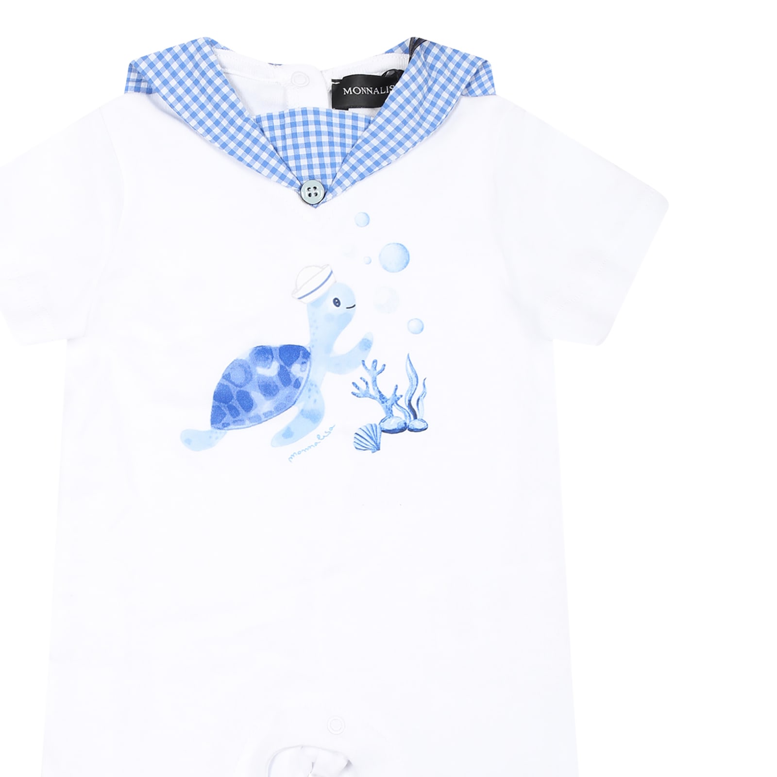 Shop Monnalisa White Babygrow For Baby Boy With Turtle Print
