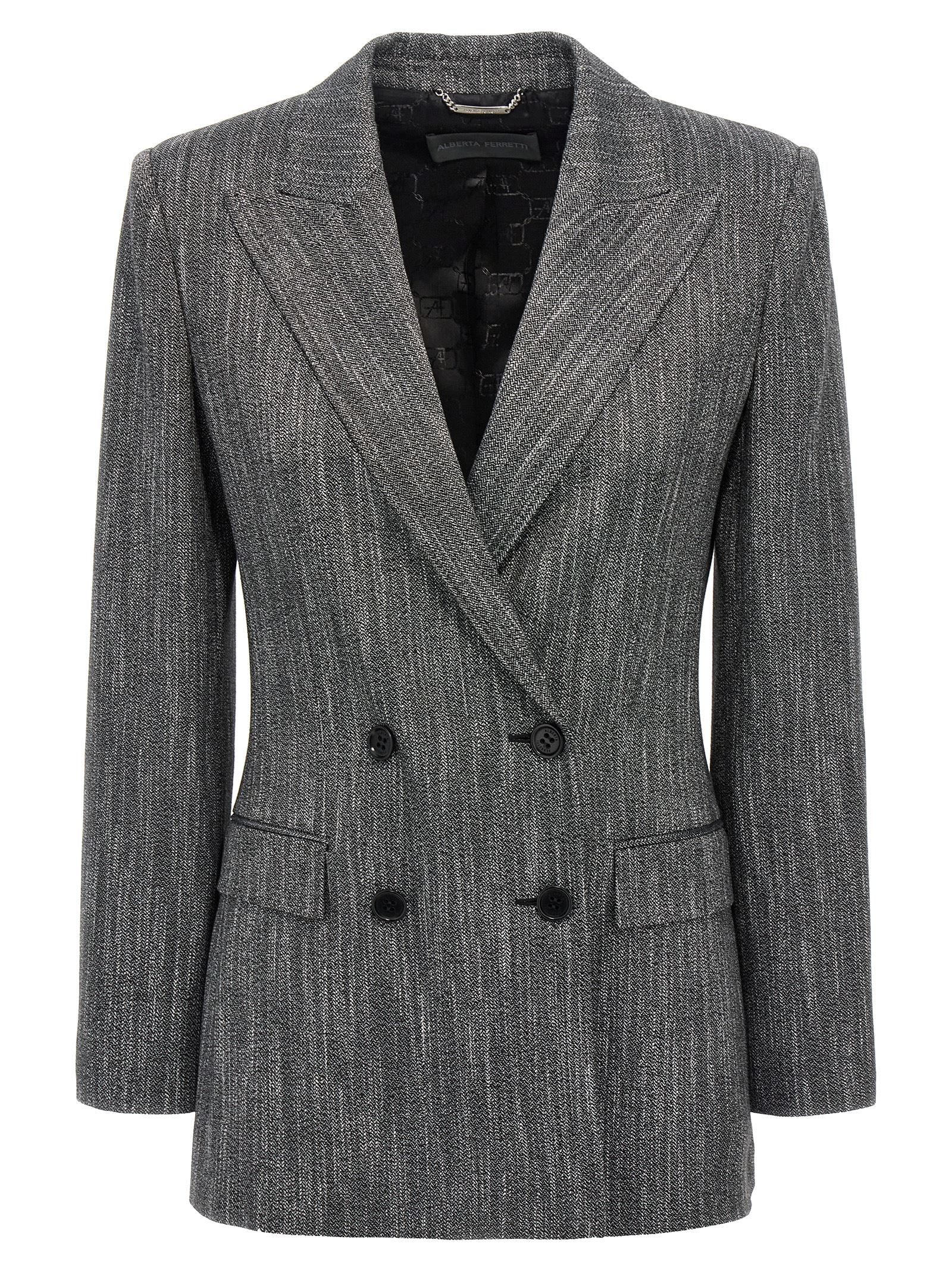 Shop Alberta Ferretti Double-breasted Blazer In Gray