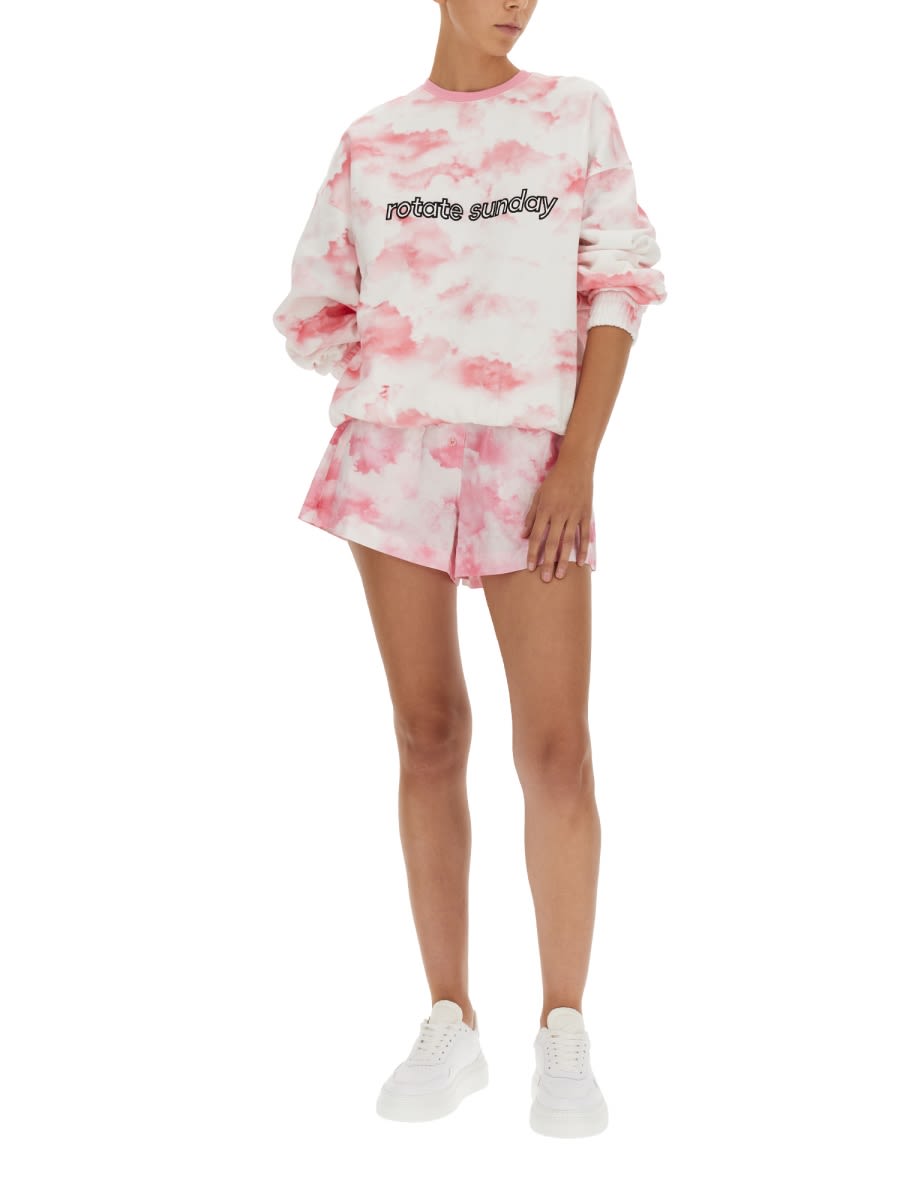 Rotate Birger Christensen Iris Tie-dyed Embroidered Cotton-fleece Sweatshirt In Pink