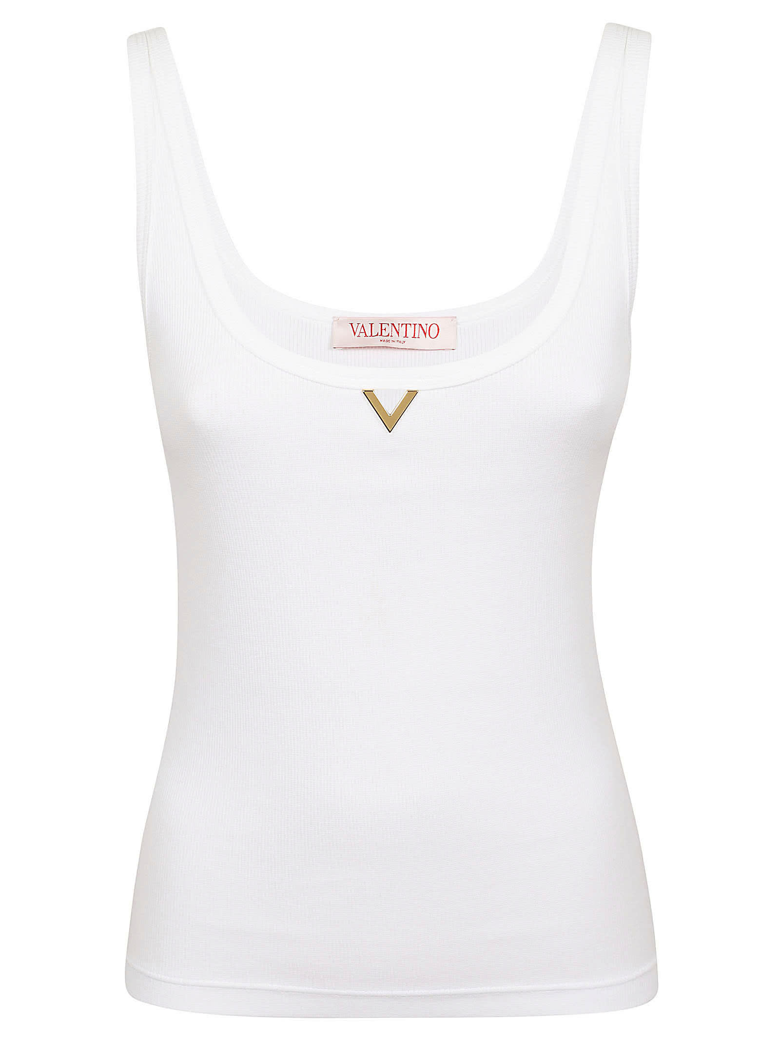 Shop Valentino Jersey Top Ribbed Cotton In Bo Bianco