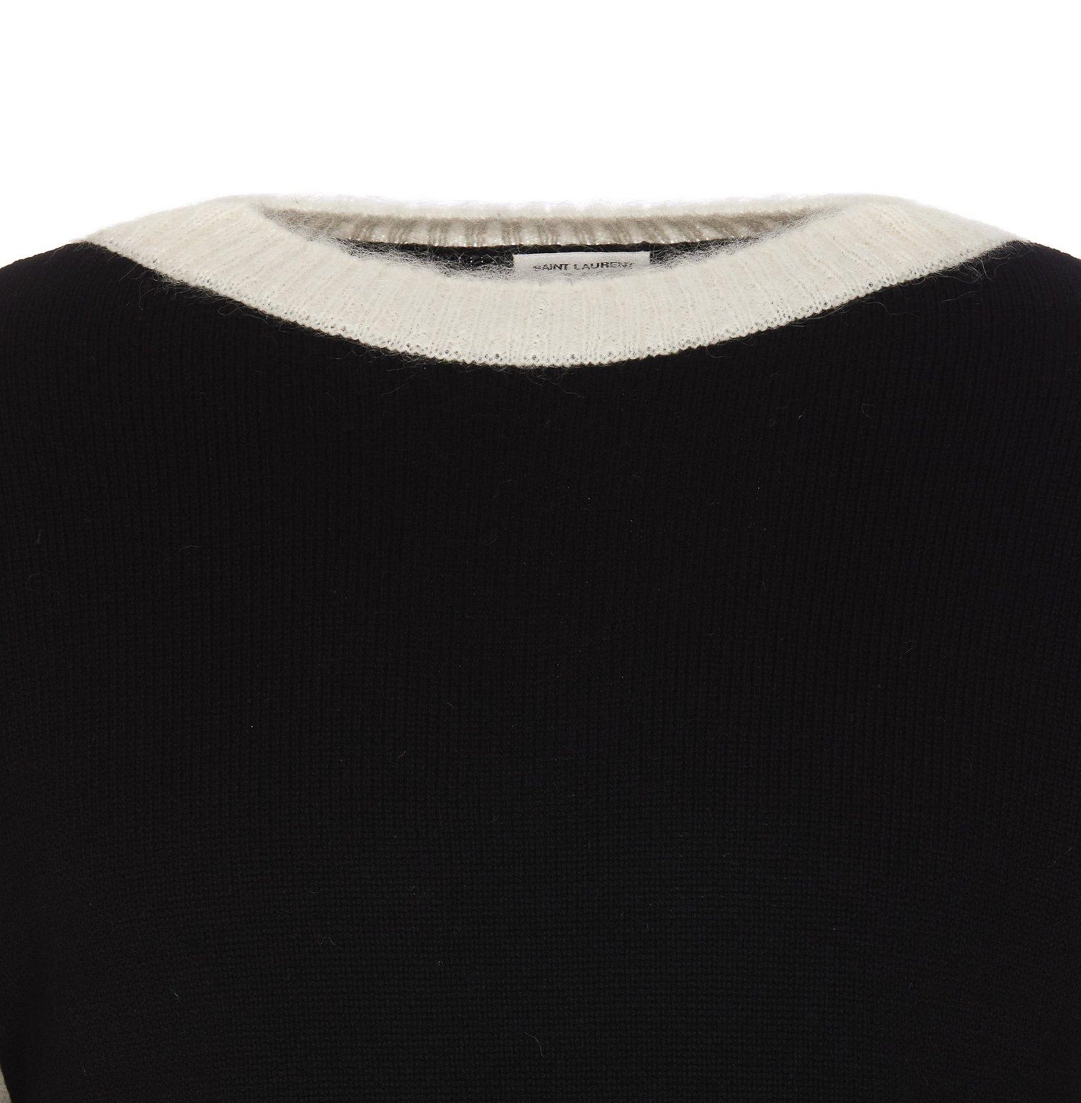 Shop Saint Laurent Crewneck Long-sleeved Knitted Jumper In Nero Naturale