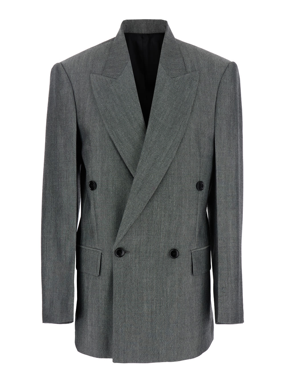 Phoebe Philo Grey Double-breasted Jacket With Peak Revers In Wool Woman In Gray