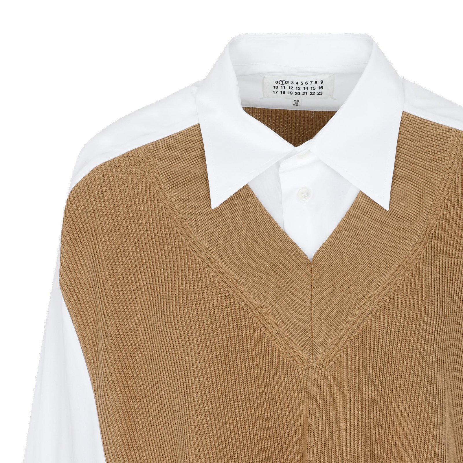 Shop Maison Margiela Knit Panelled Shirt Dress In White/brown