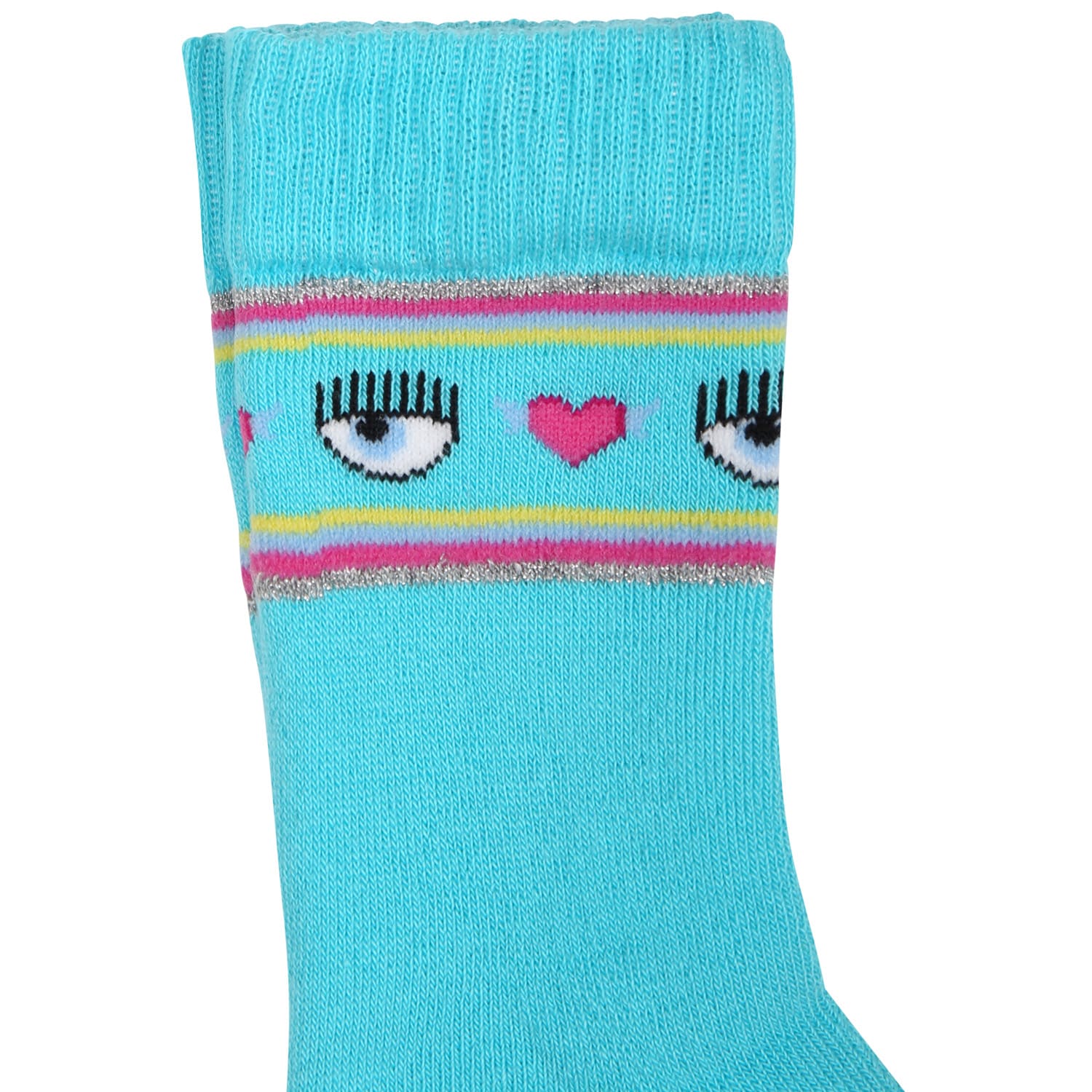 Shop Chiara Ferragni Light Blue Socks For Girl With Flirting Eyes And Hearts