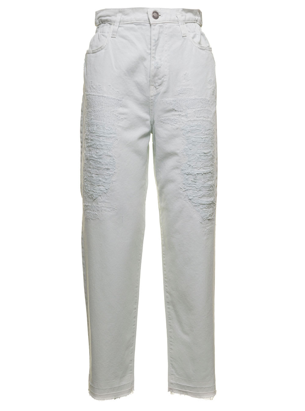 Pinko Womans White Denim Jeans With Ripped Inserts