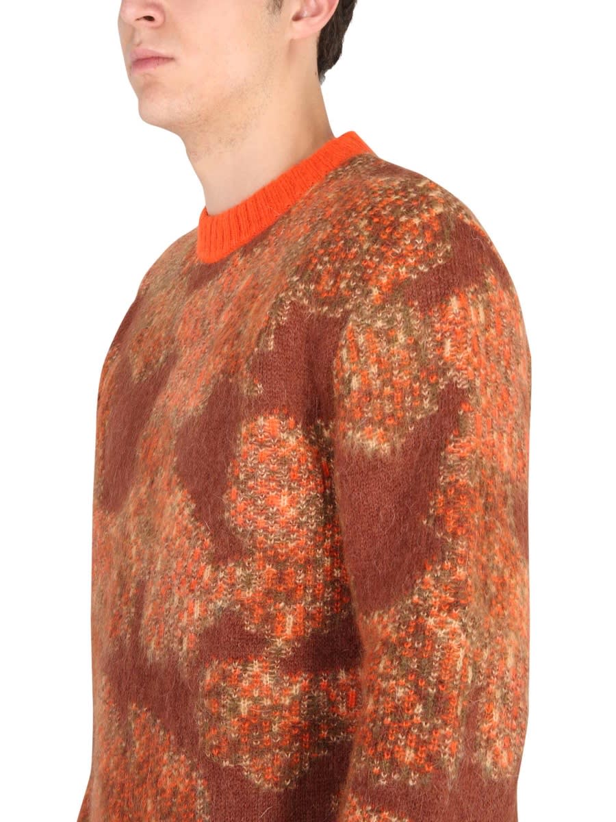 Erl Crew Neck Camouflage Pattern Sweater In Orange