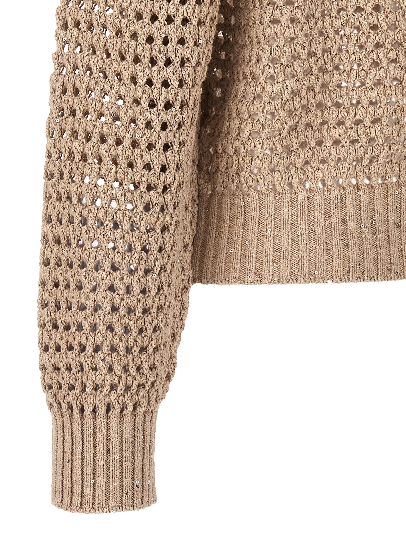 Shop Brunello Cucinelli Sequin Knit Cardigan In Beige