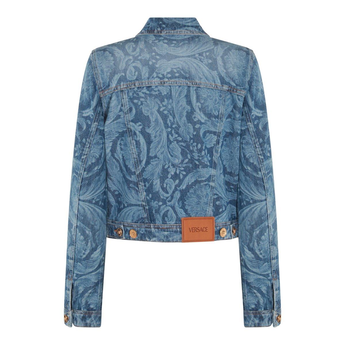 Shop Versace Barocco-printed Button-up Denim Jacket
