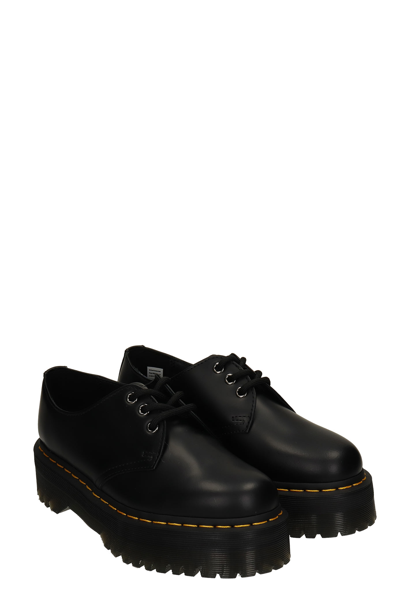 Shop Dr. Martens' Dr. Martens 1461 Quad Lace Up Shoes In Black Leather In Black Polished Smooth